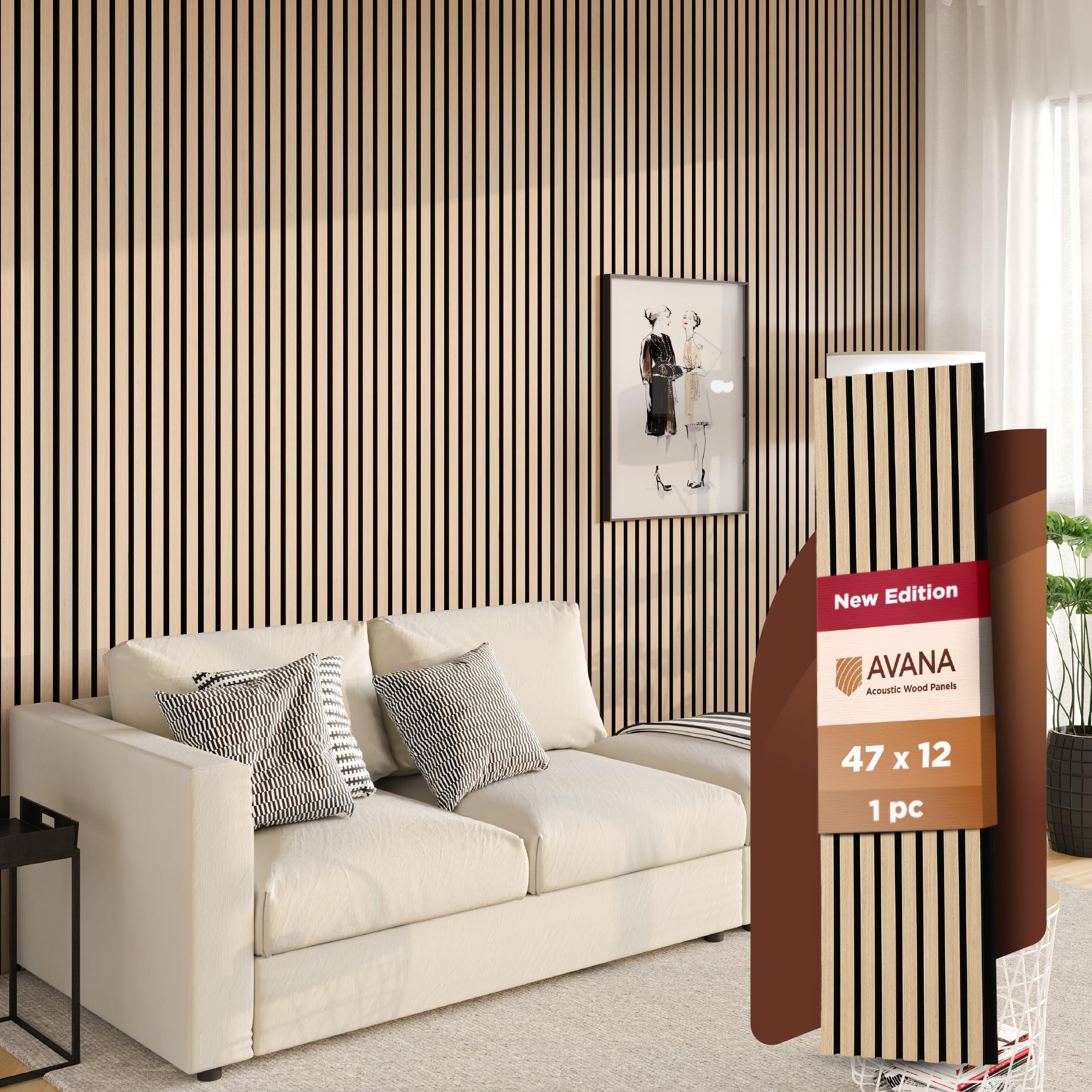 Avana Modern Acoustic Wood Wall Panels - 47.2 X 12.6 Inch White Oak Acoustic Panels 1 Pc - Wall Panels For Interior Wall Decor F