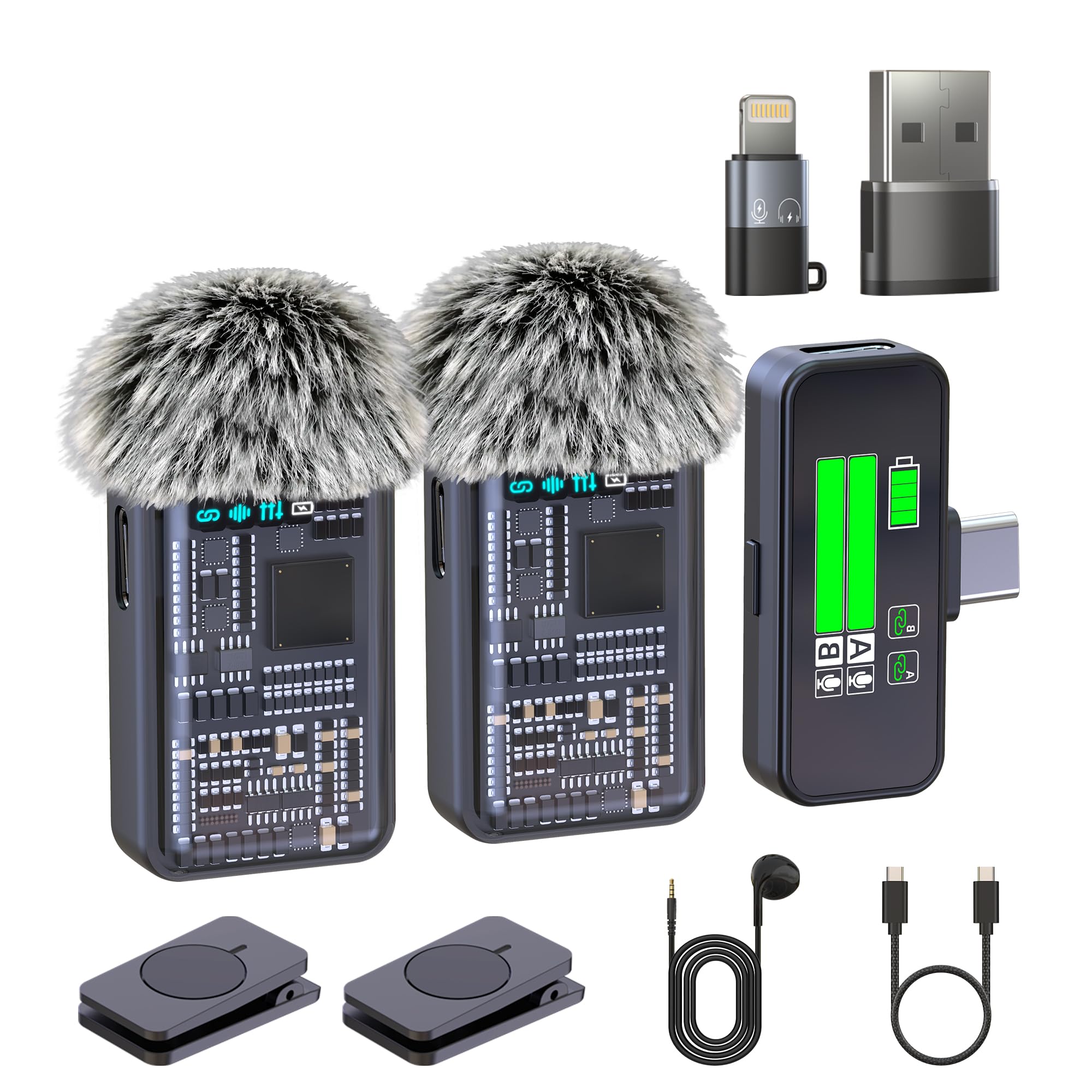 Resocasin Wireless Lavalier Microphones for iPhone, iPad, Android, Camera, USB-C Microphone, 9-Hour Battery, Mini Microphone wit