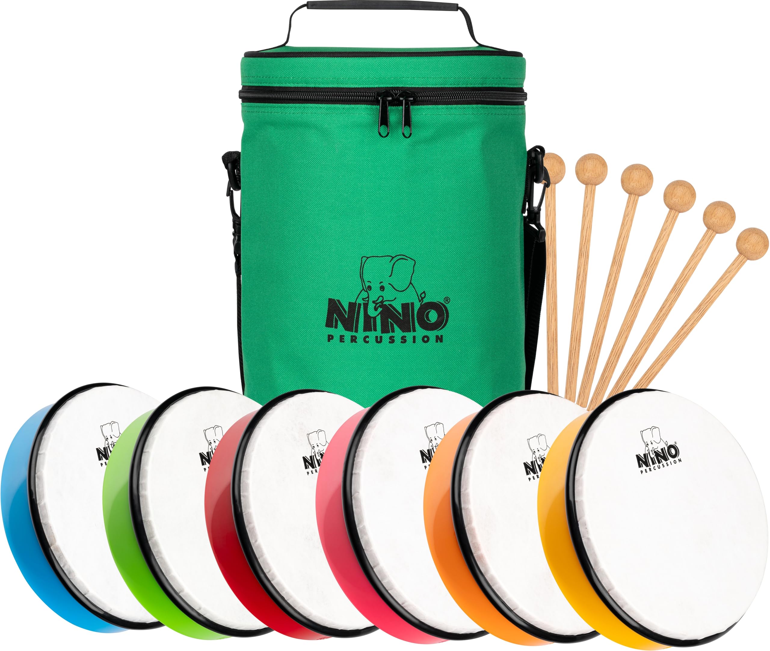 6 Piece Hand Drum Rhythm Set, Synthetic Pre-Tuned - Instruments for Classroom Music, Groups - Includes Mallets and Bag