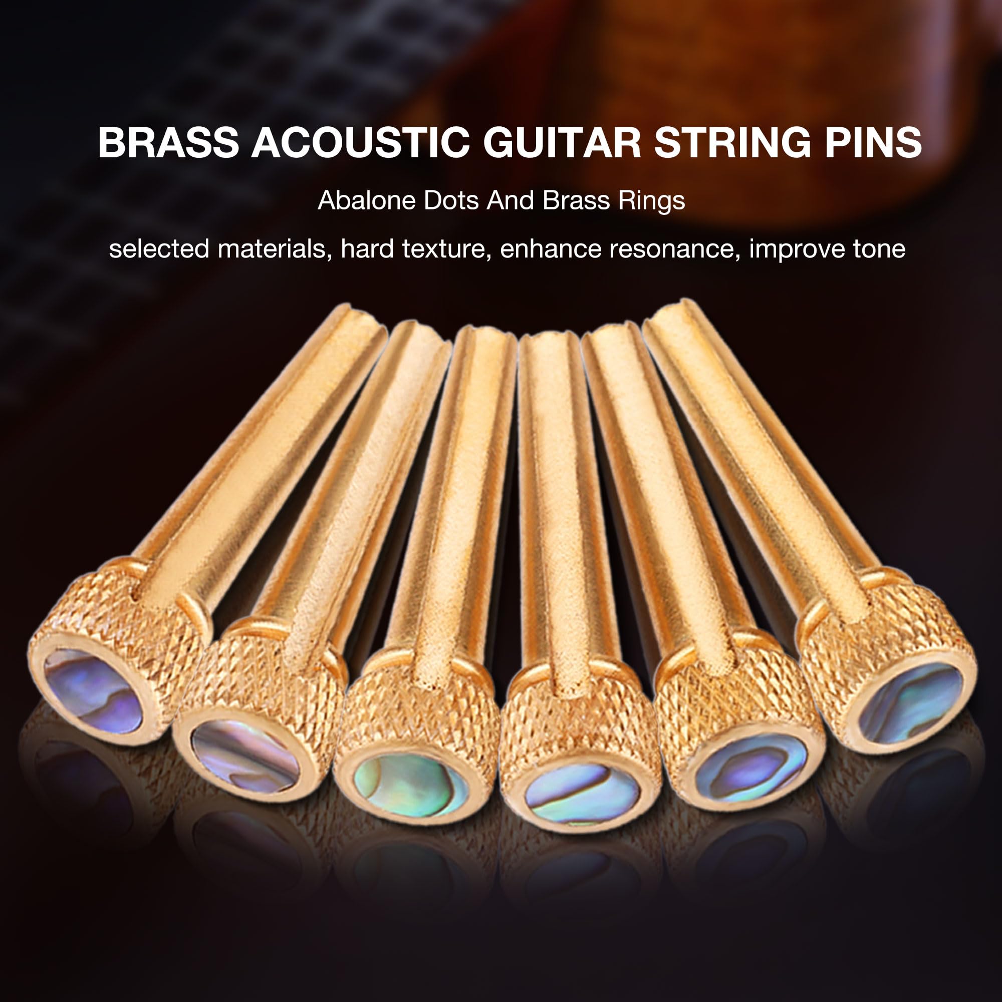 Tbest 6Pcs Guitar Bridge Pins,Brass Bridge Pins for Acoustic Guitar Bridge Pins- Endpin Inlaid Abalone Dot Acoustic Guitar Repla