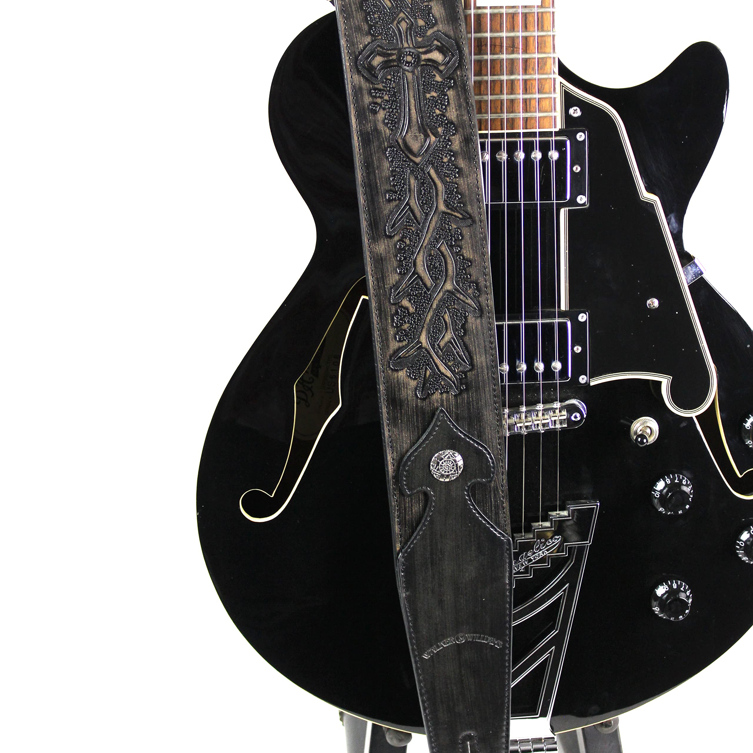 Walker & Williams LIP-04 Slate Gray Leather Strap with Cross and Thorns Tooling