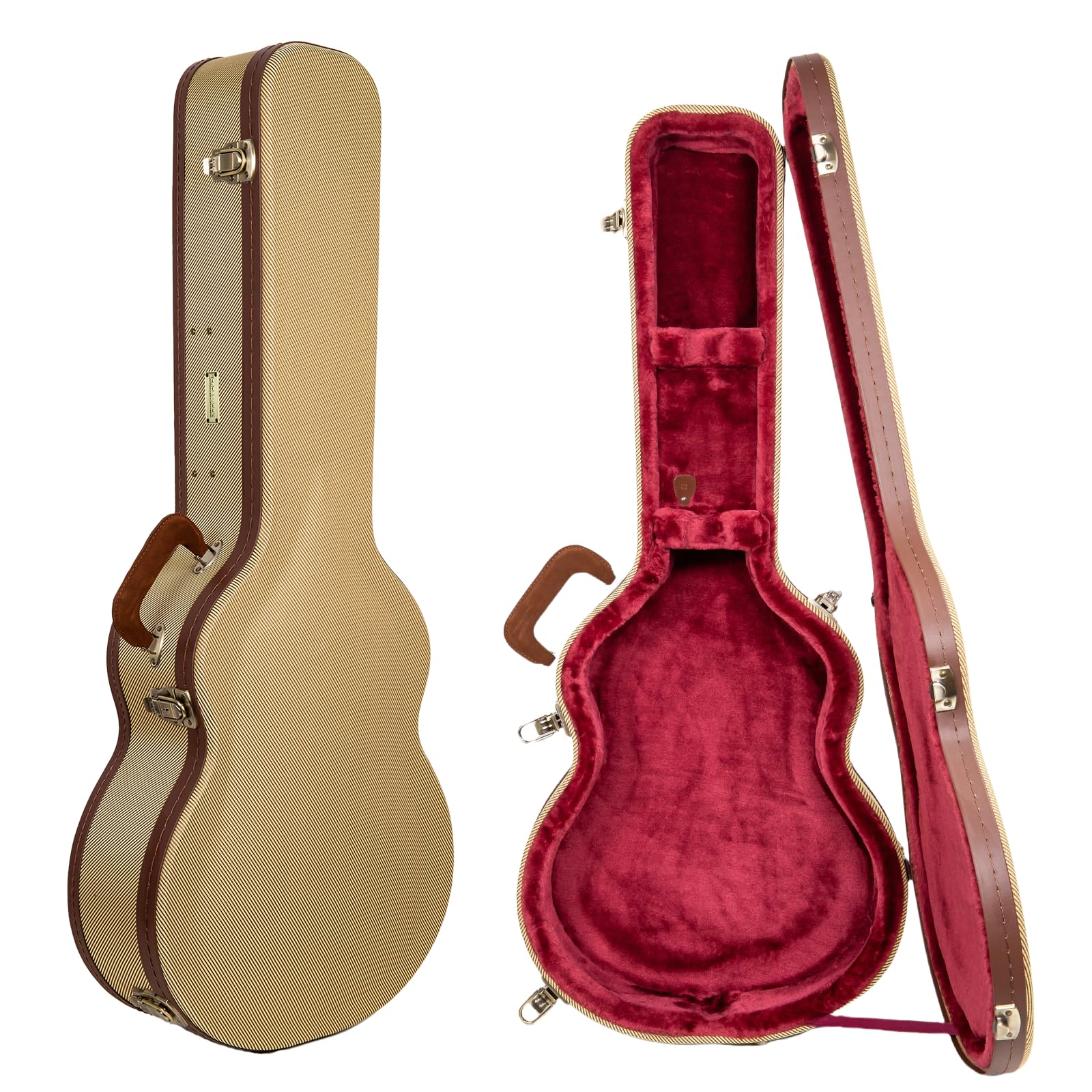 Crossrock Master Series 000 12-Fret Acoustic Guitar Case | Classic Tweed Exterior, Re-Engineered Wooden Shell, Leather Handle &