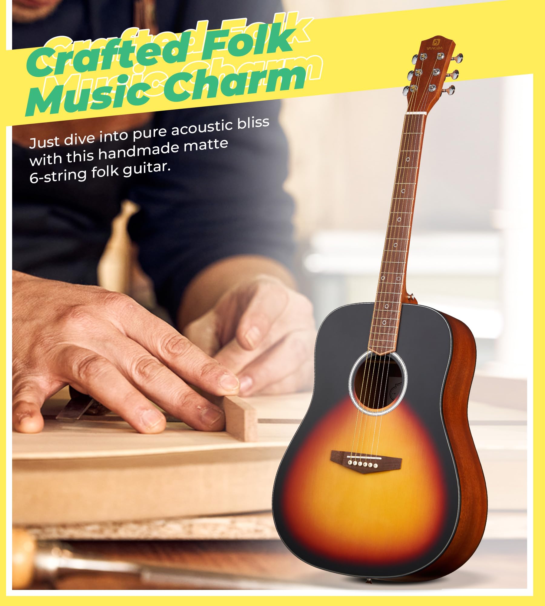 Vangoa Dreadnought Acoustic Guitar Beginner Set, 41'' 6 String Guitar Starter Package with Gig Bag, Guitar for Adults Teens Girl