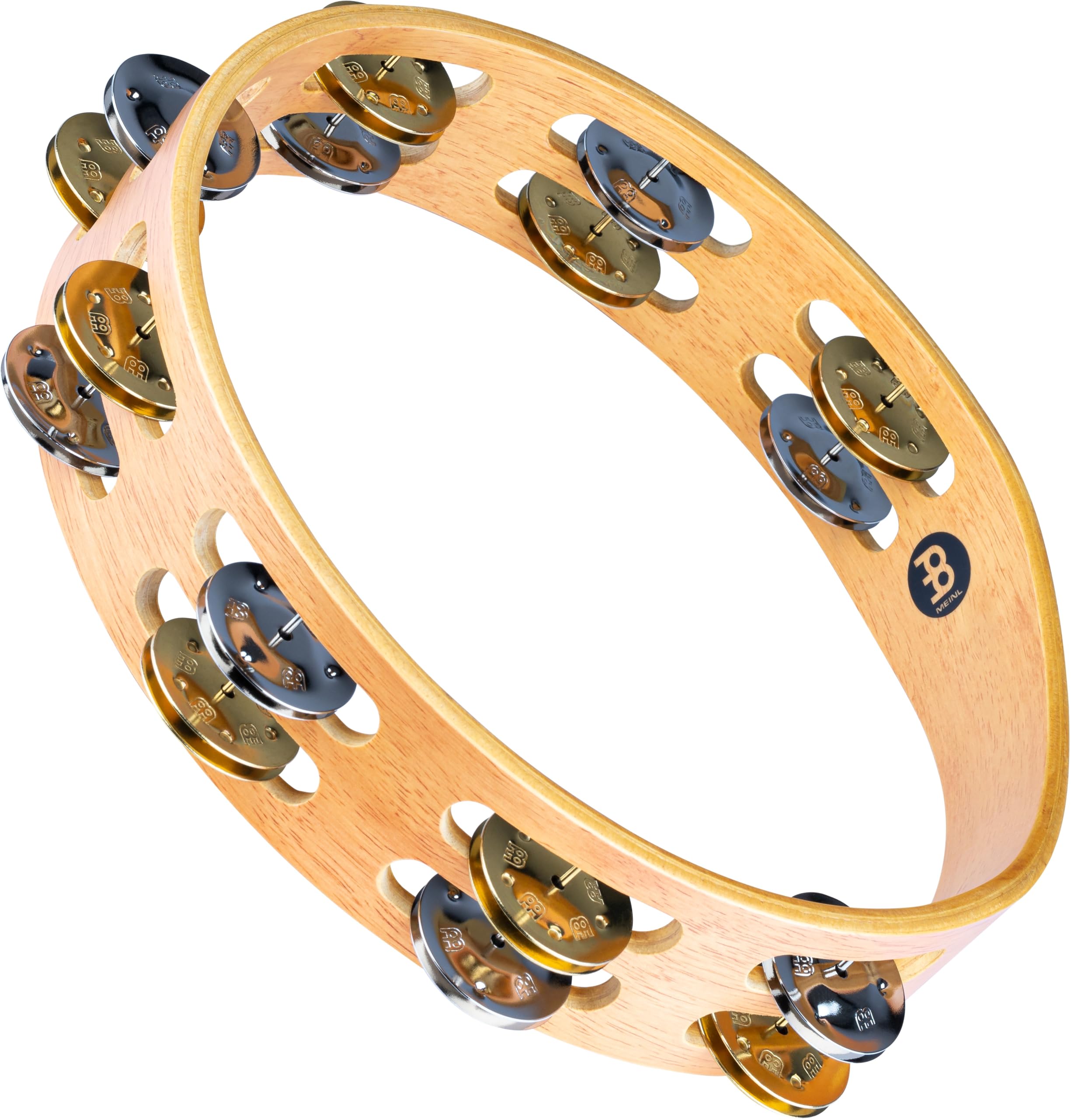 Meinl Percussion Tambourine with Nickel Plated Steel and Solid Brass Jingles, Double Row-NOT Made in China-Super Natural Wood Fi