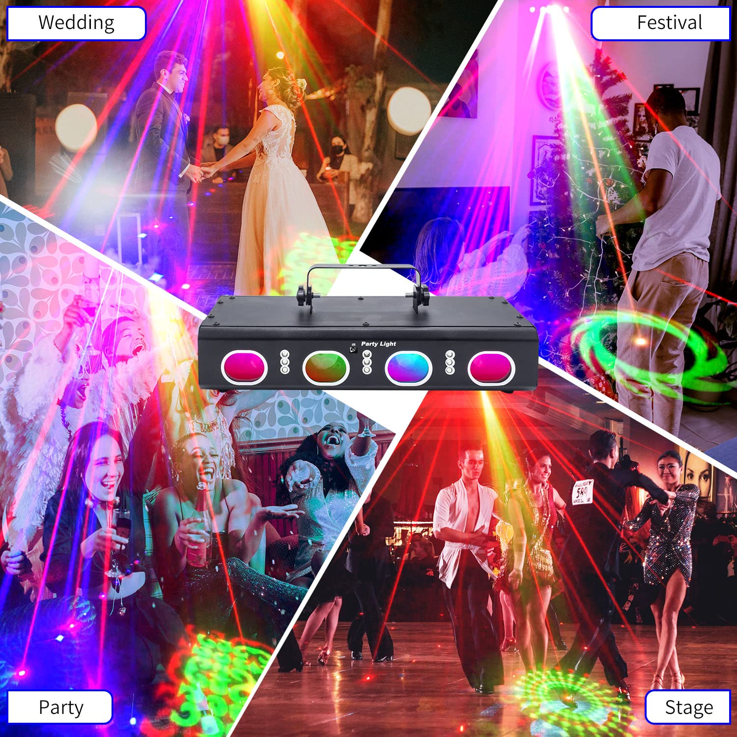 Party Lights DJ Disco Lights, 3D Effect Sound Sensing Laser Lights Flash Stage Lights Projector Home Show Christmas Halloween Pa