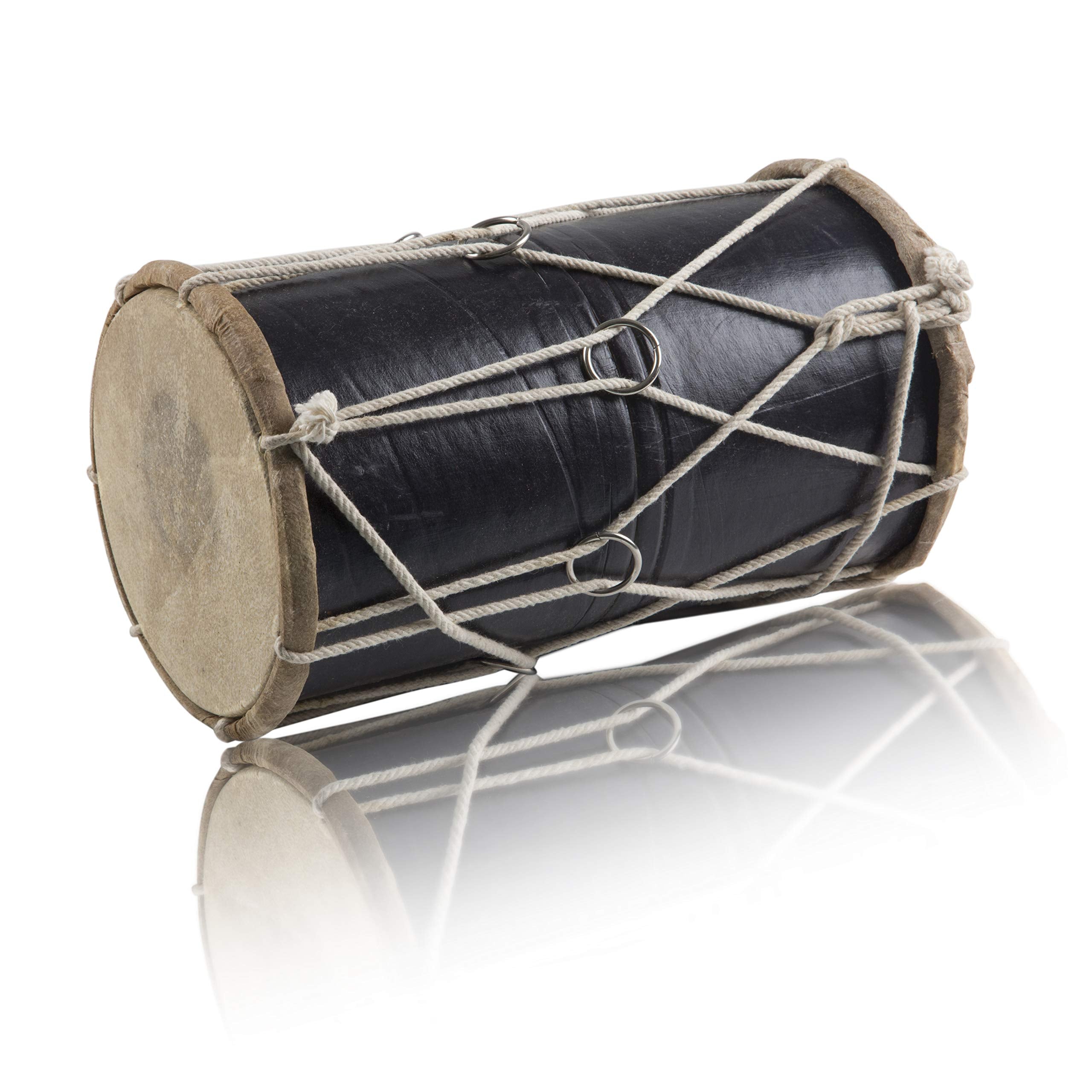 Small 10 x 6 Inch Compact Dholak Drum Set, Handmade Wood & Leather Classical Indian Hand Percussion Drums, World Musical Instrum