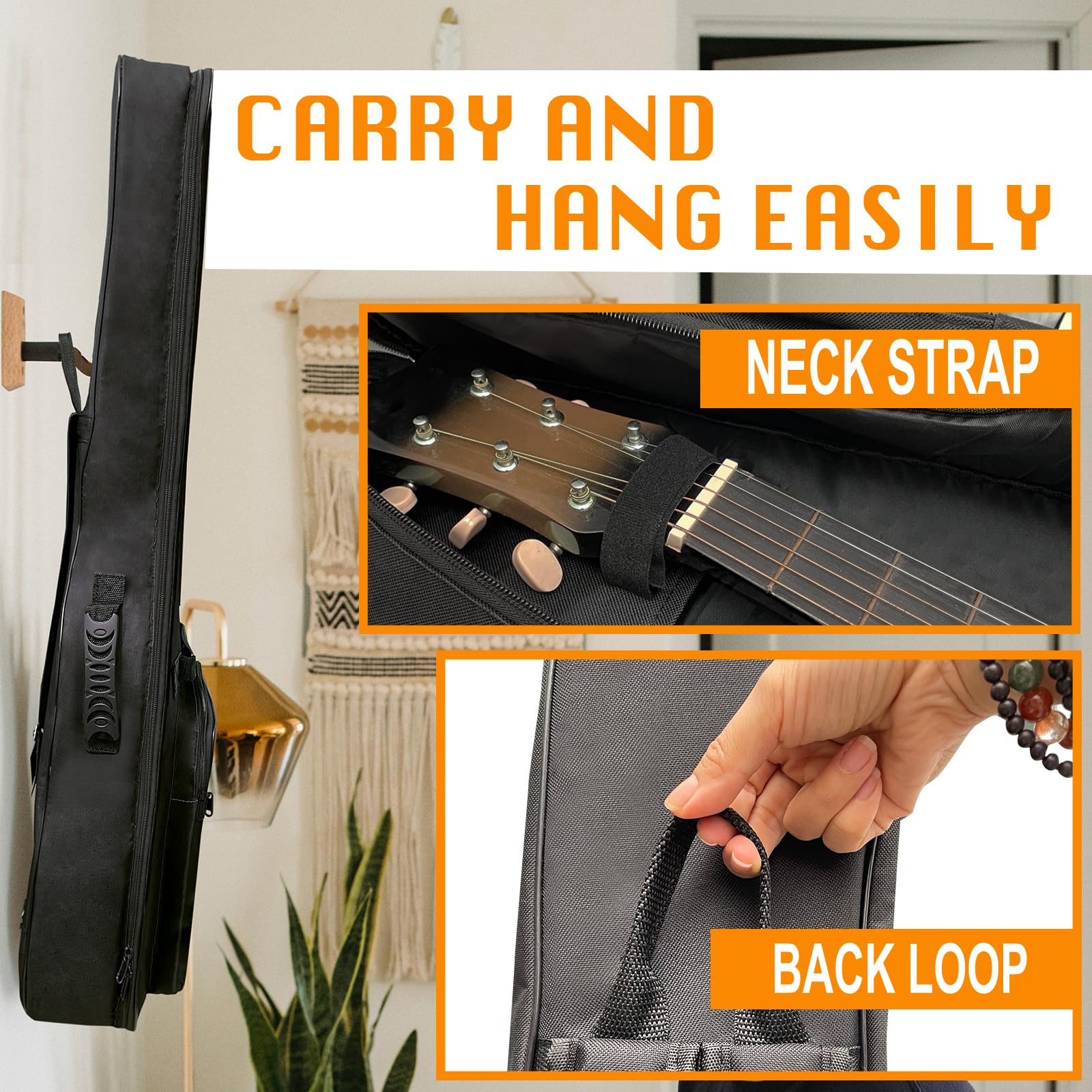 NAGAN Acoustic Guitar Bag 0.5-inch Extra Thick Padding, 40 41 42 inch Gig Guitar Bag, Waterproof Oxford Guitar Case Backpack wit