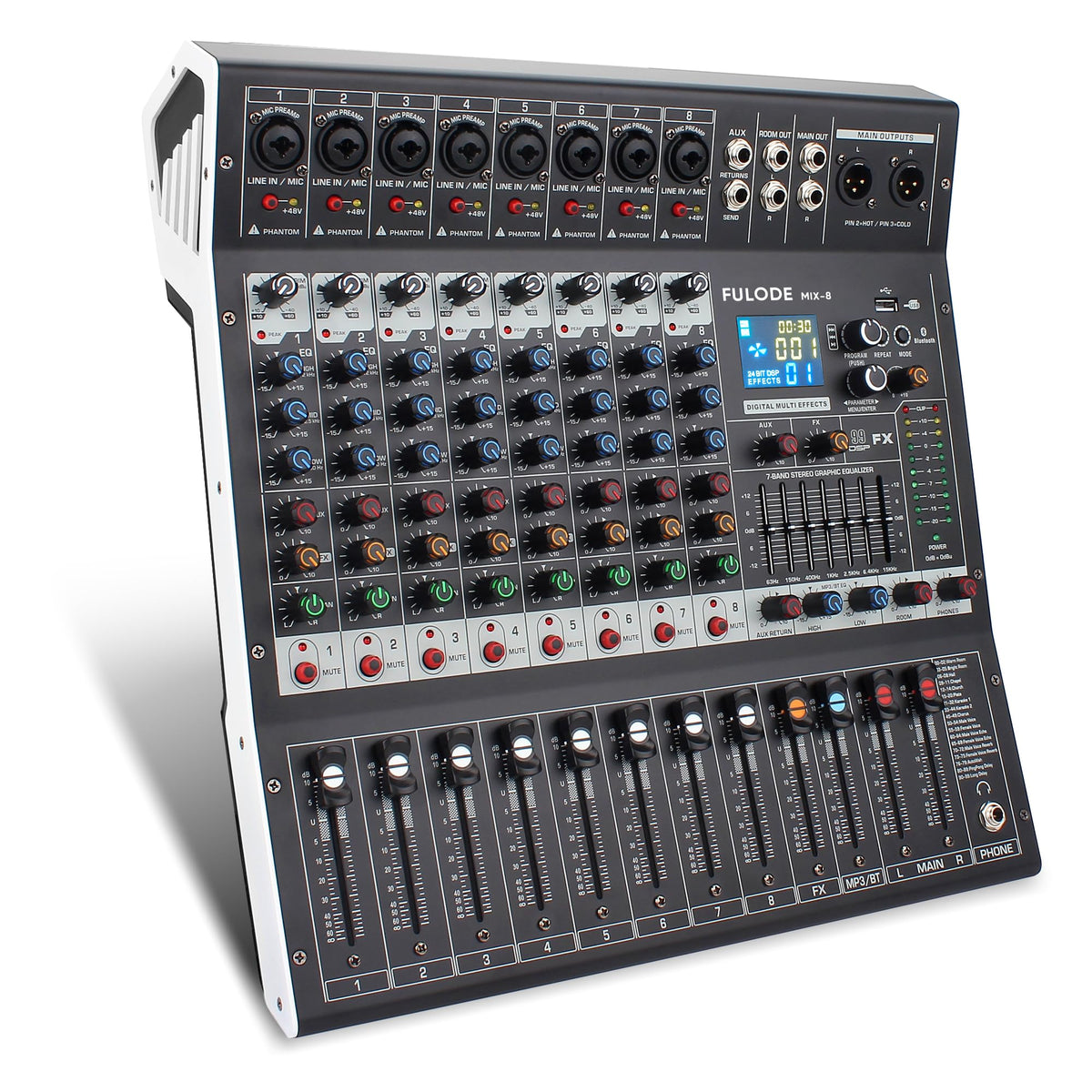 Fulode 8-Channel Professional Audio Mixer Sound Board Console 99 Bit Dsp Digital Processor W/Usb Bluetooth Mp3 For Pc Recording