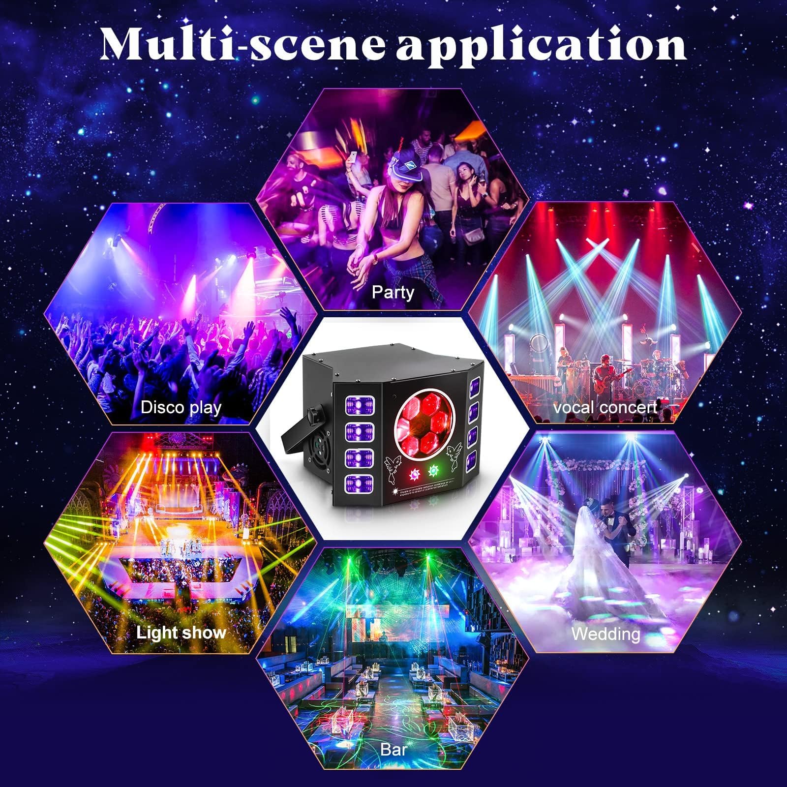 Dj Lights 100W Bee Eye UV Strobe Stage Light LED Sound Activated Rave Light, 14 CH DMX512 and Remote Control for Halloween Birth
