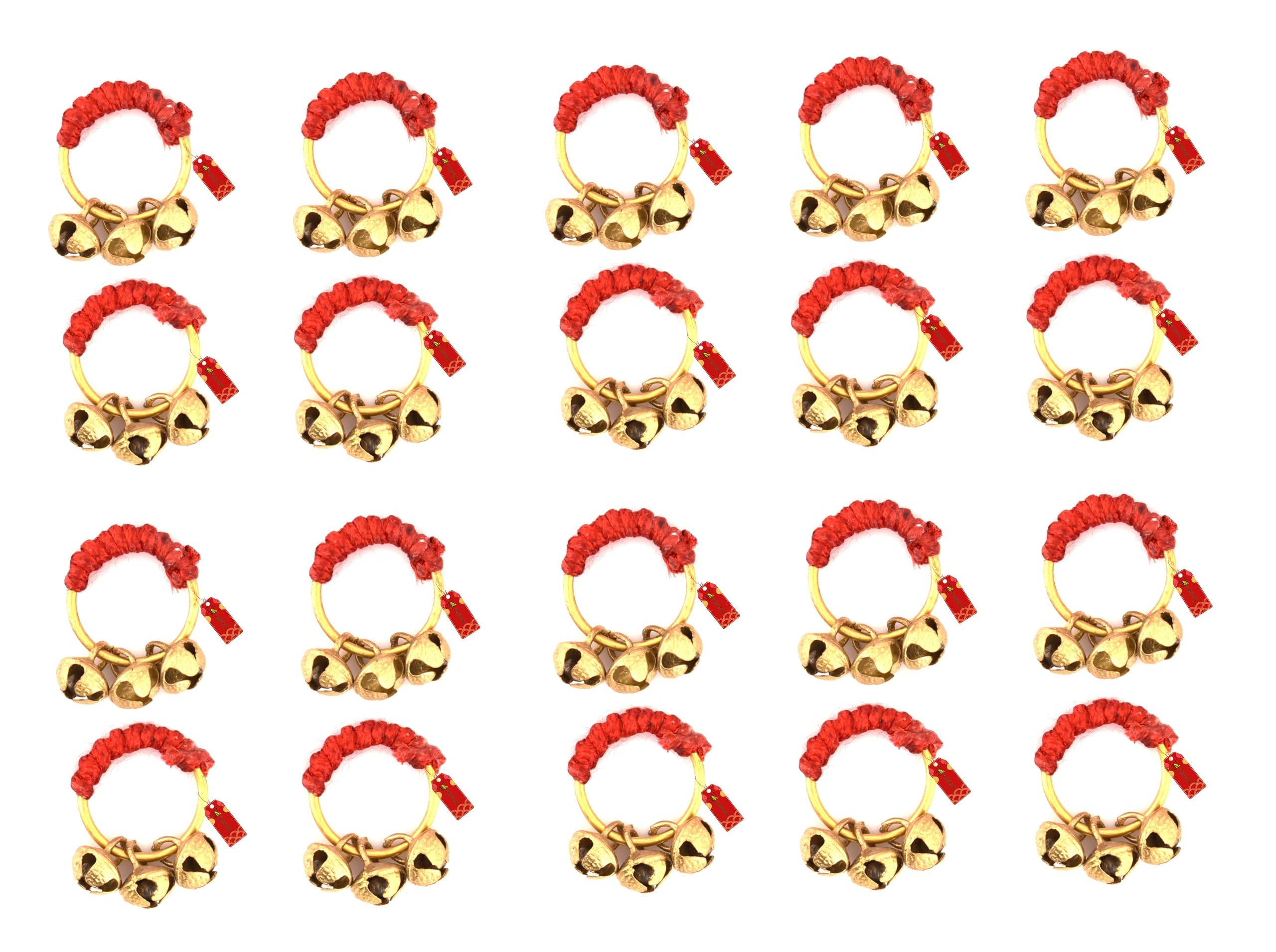 Uapan Ghungroo Kadi Fingers For Puja Aarti Hand Finger Clapping Ring Cymbals Pooja Bhajan Set Pair Musical Instrument (Red, Red 
