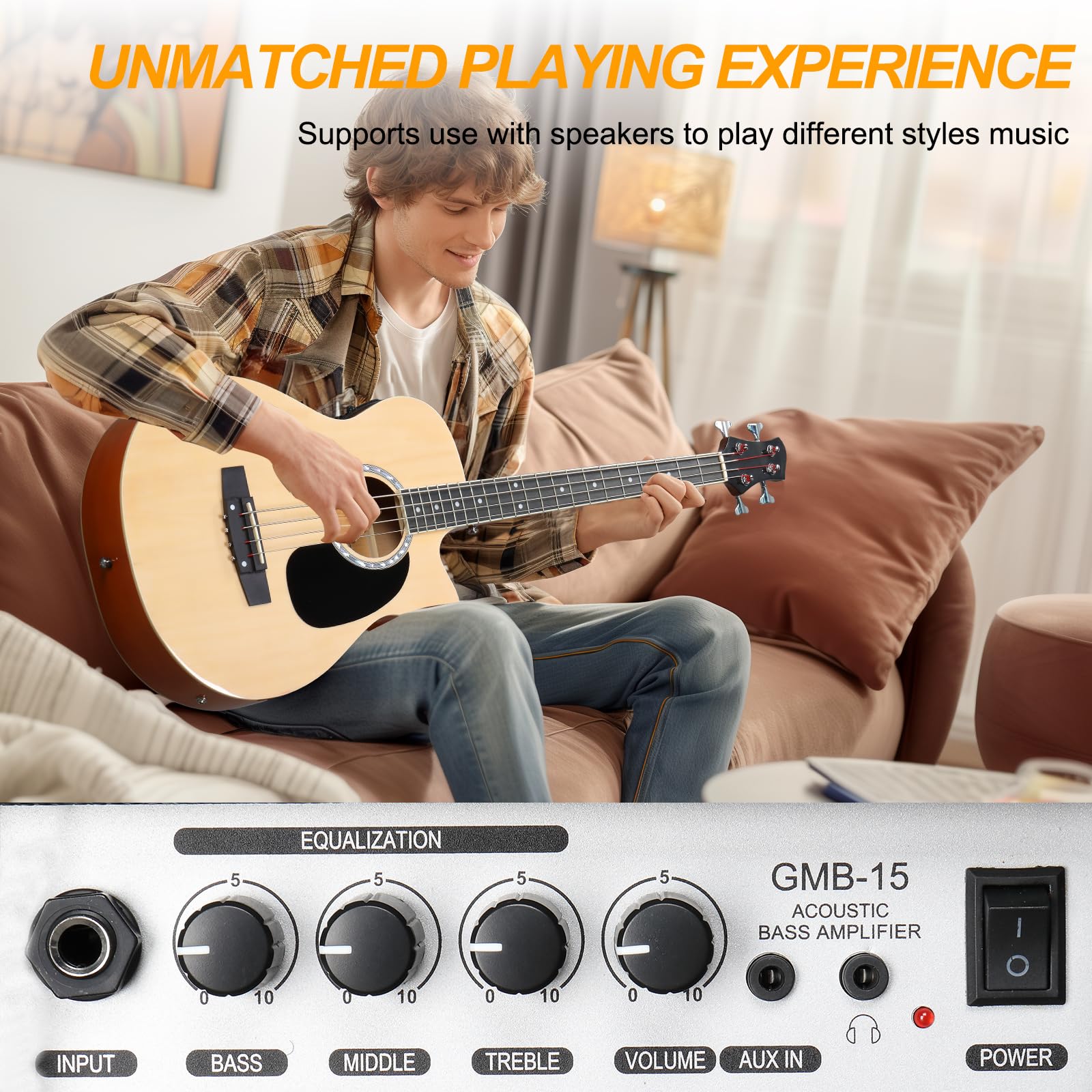 Ktaxon 4 String Acoustic Bass Guitar, Full Size Bass Guitar Kit with Portable Guitar Bag, Premium Cable, Wrench, Strap, Plectrum