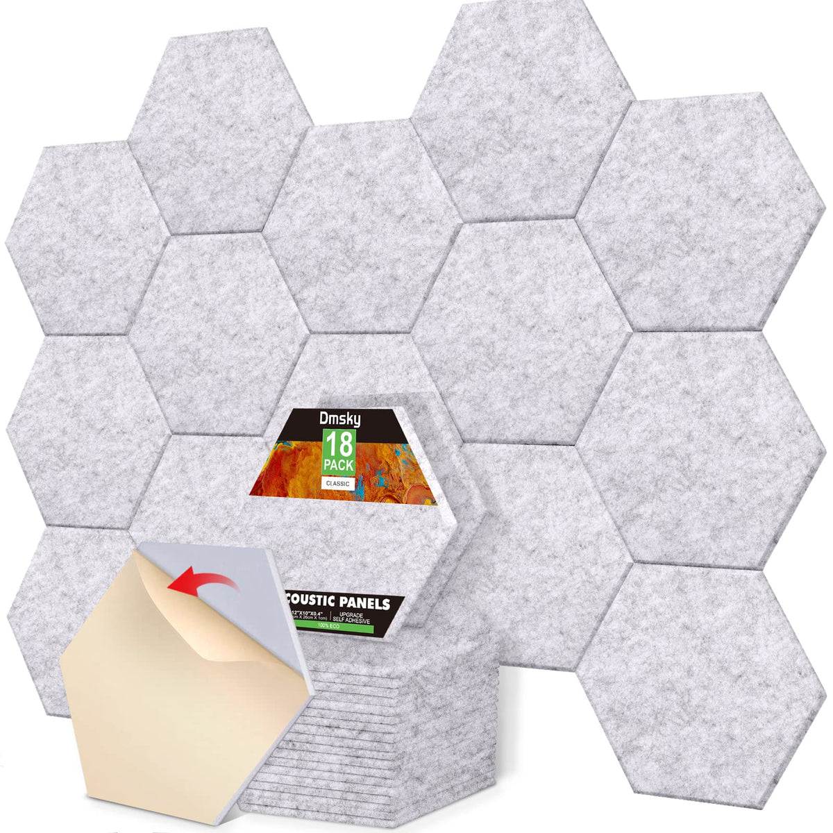 18 Pack Hexagon Acoustic Panels, 12'' X 10'' X 0.4'' High Density Sound Absorbing Panels Soundproof Wall Panels For Home Sound P