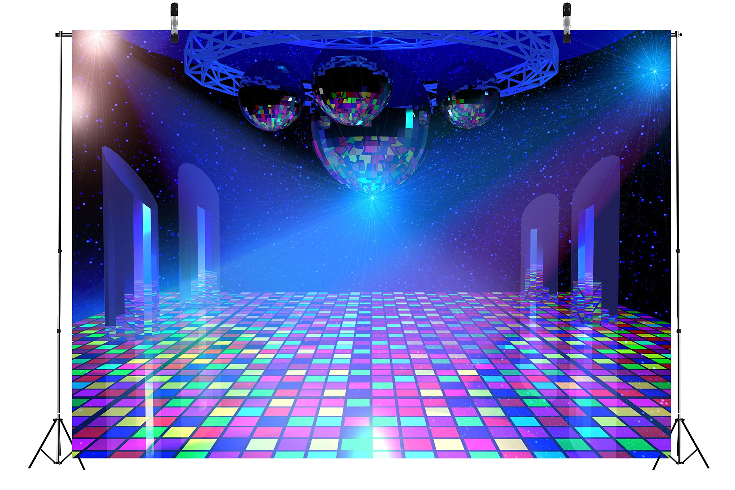 BELECO Disco Party Backdrop 10x6.5ft Fabric Vintage 70s 80s 90s Disco Ball Stage Backdrop Night Club Neon Music Birthday Backdro