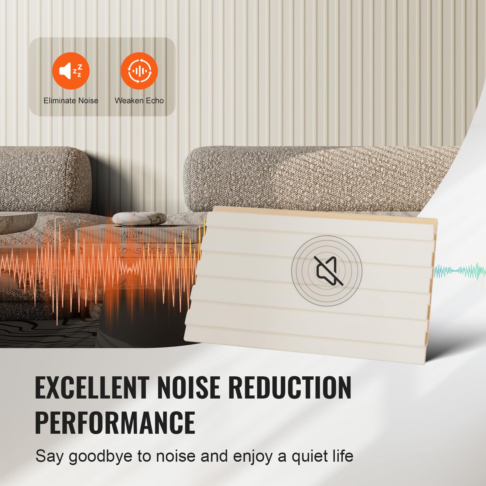 VEVOR Wood Slat Acoustic Panels, 8 PCS 96 x 6 inch, WPC Accent Wooden Wall Panels for Modern Interior Wall, Faux Wood Wall Board