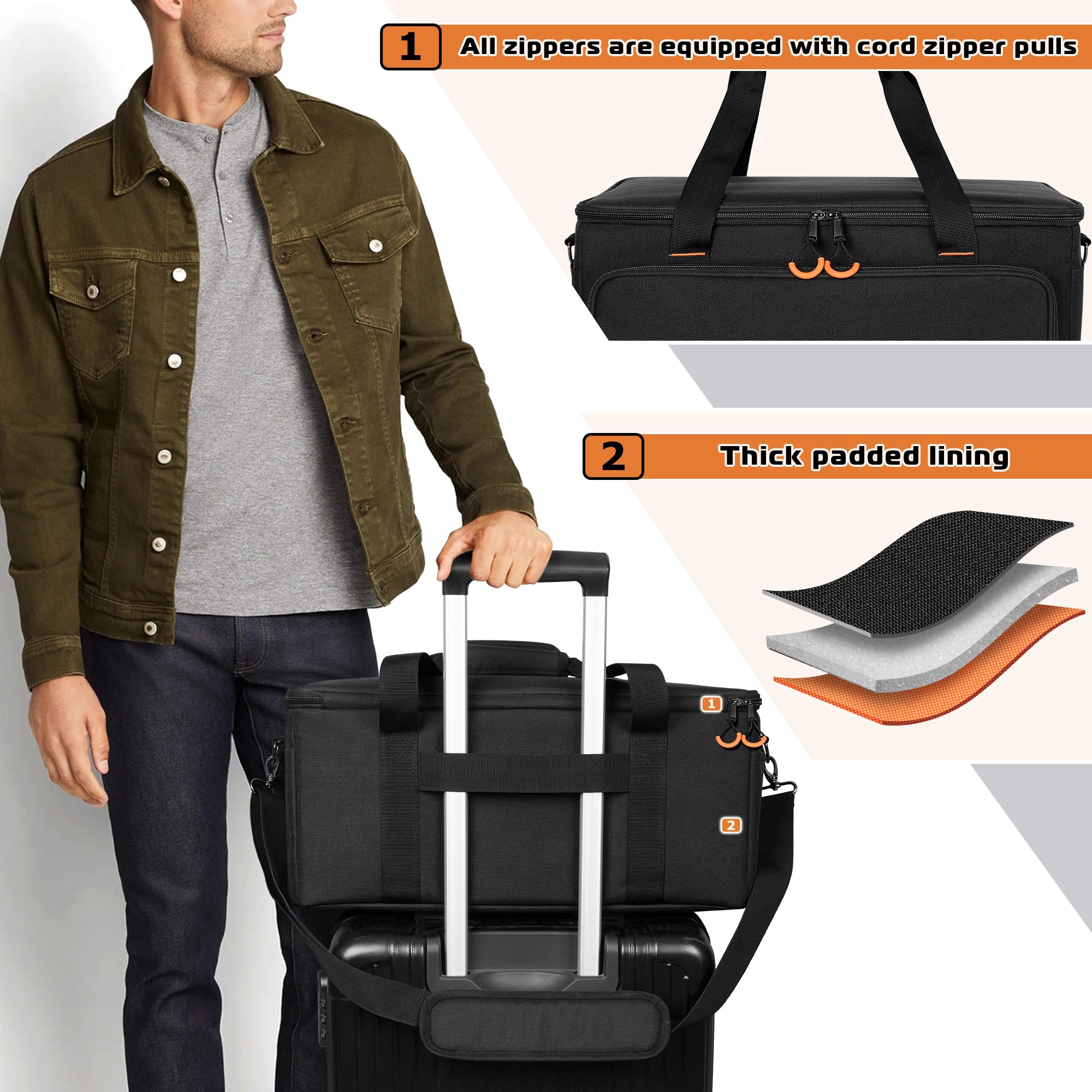 LUXJA Padded Par Bag Fits 4 Lights, Case with Inner Divider and Accessory Pockets, Black