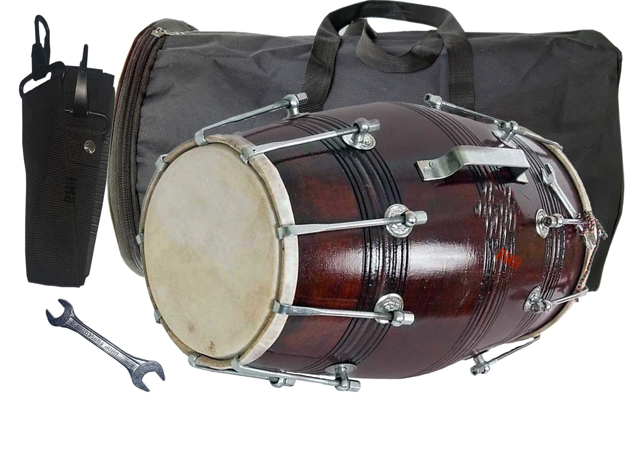 Gt Manufacturers Wooden Musical Instrument Dholak Drum Nuts & Bolt With Full Kit Design1 (Brown)