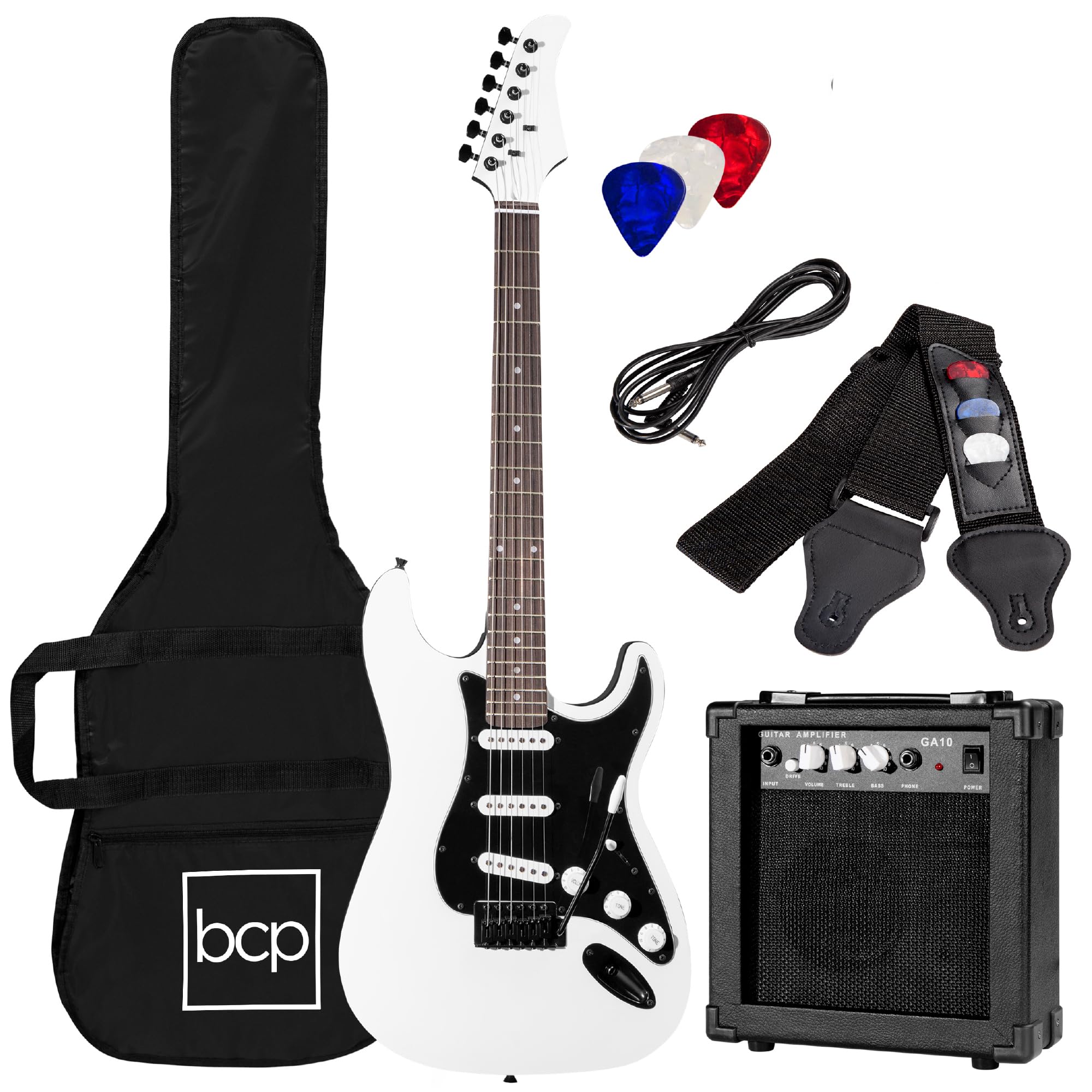Best Choice Products 39In Full Size Beginner Electric Guitar Starter Kit W/Case, Strap, 10W Amp, Strings, Pick, Tremolo Bar - Gl