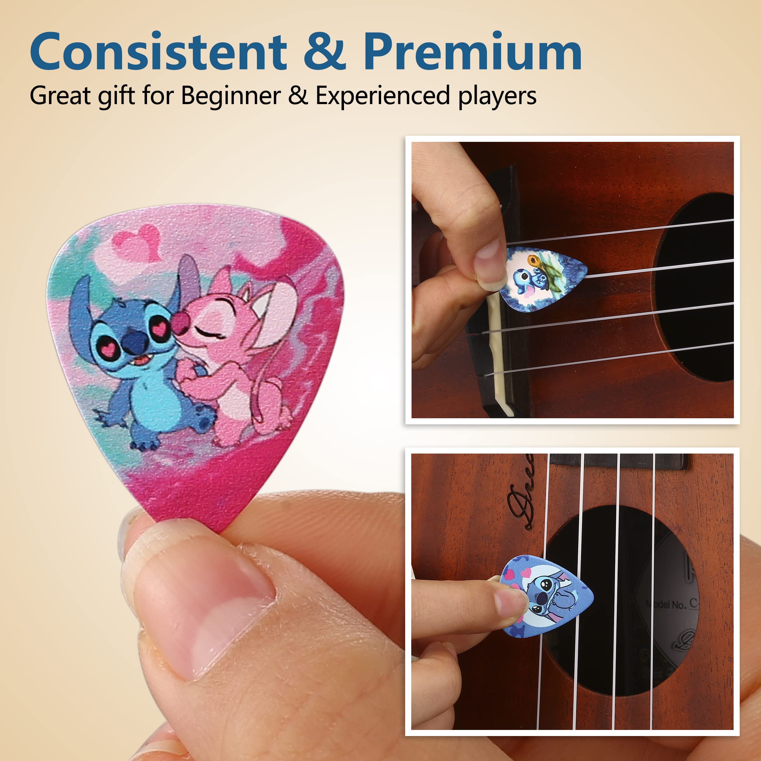 Guitar Picks for Acoustic Electric Bass Medium Thick Finger Thumb Pick Classic Cartoon Cute Bulk Variety Pack Pics with Tin for