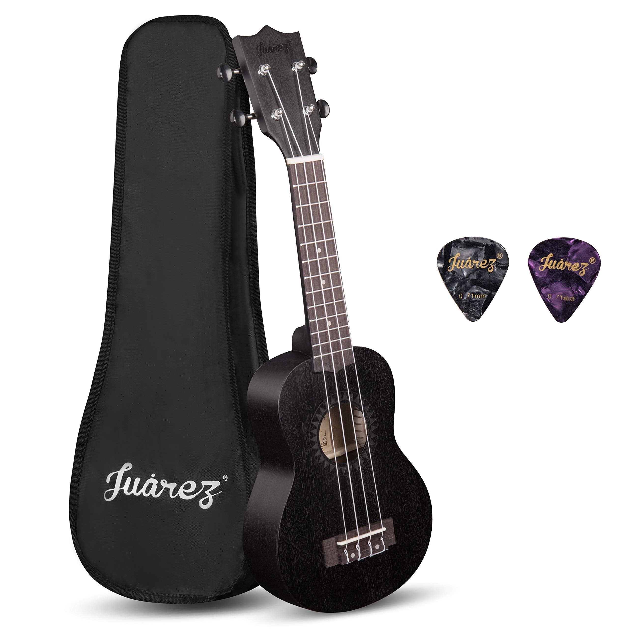 Juarez 21 Soprano Ukulele Kit, Aquila Strings, Sapele Body, Rosewood Fingerboard, Matte Finish, With Bag And Picks, Black