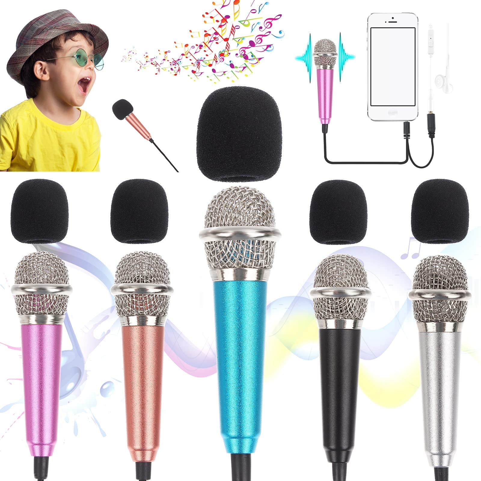 5Pcs Mini Microphone Mini Karaoke Microphone For Voice Recording, Portable Microphone Chatting And Singing Compatible With Smart