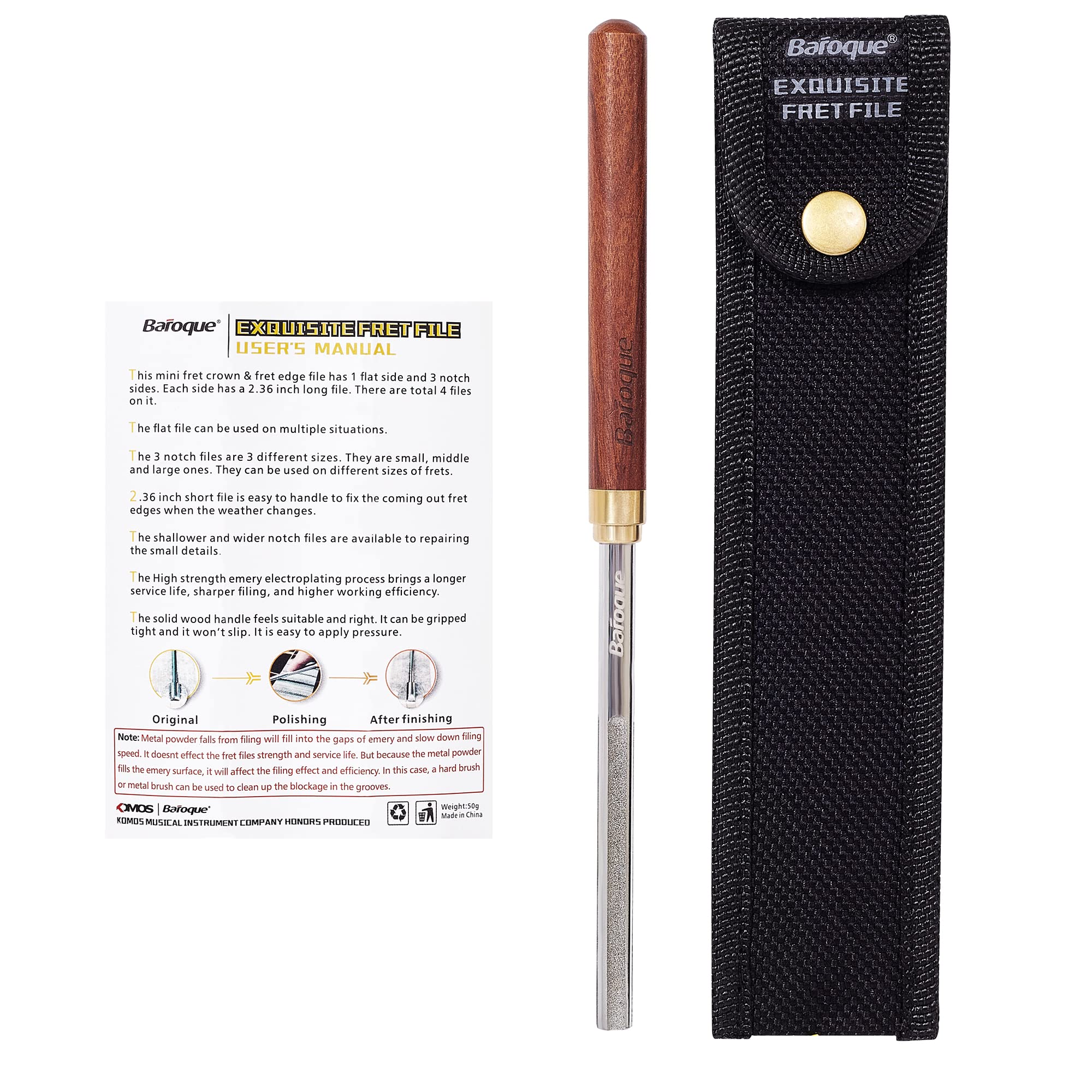 Guitar Fret Crowning Edge File with 3 Crowning Grooves & 1 Full Flat Grit Side, Mini Diamond Guitar Fret End Dressing File, Prof