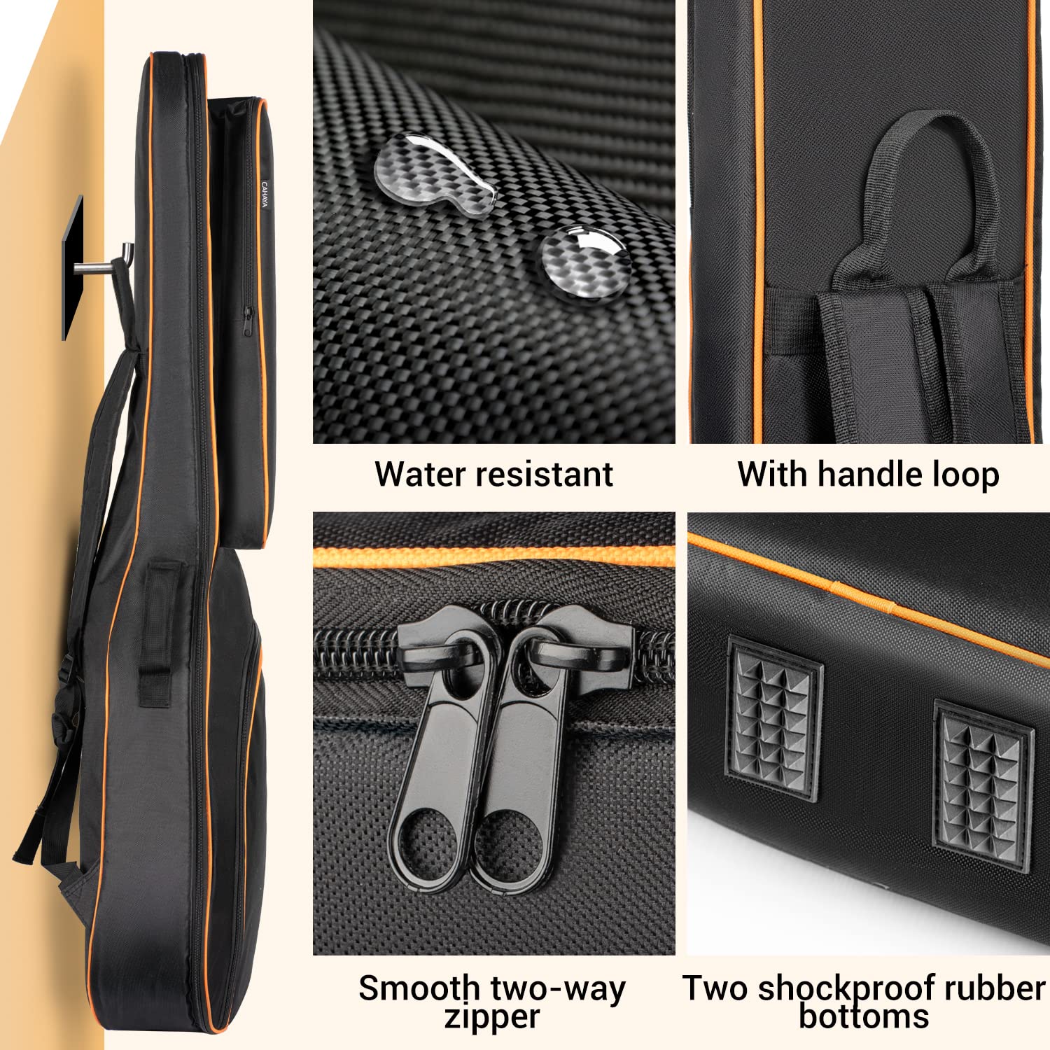 CAHAYA 44 Inch Guitar Bag for Dreadnought and Jumbo Orange Line Gig Bag 0.47in Thick Padding Water Resistent Adjustable Shoulder