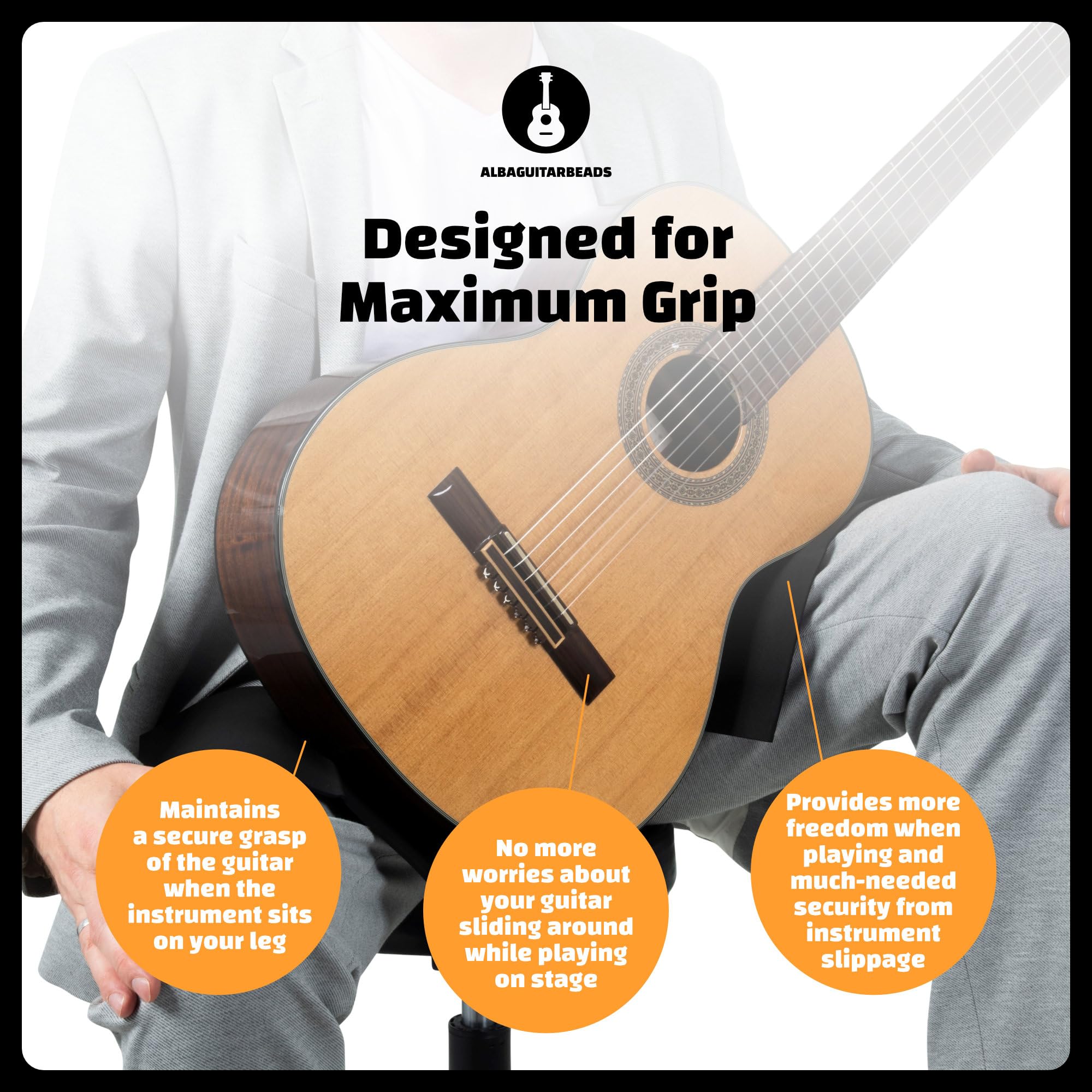 ALBA GUITAR GRASP - ANTI-SLIP BAND, Neoprene band, Non-slip, Size Large, Black