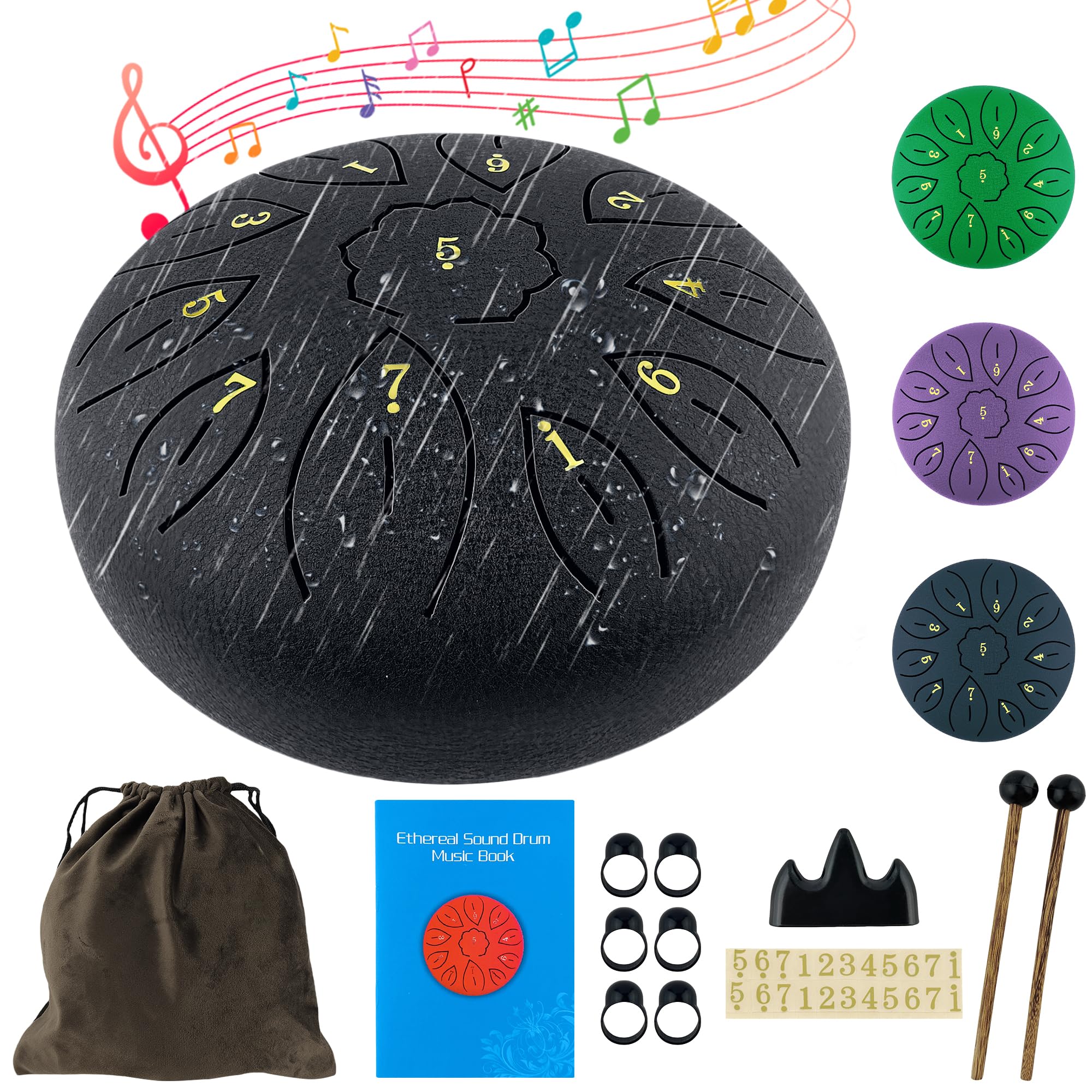 Oun Nana Rain Drum for Outside Garden, 6 Inches 11 Notes Steel Tongue Drum for Adults Kids, Ethereal Drum Sound Healing Instrume