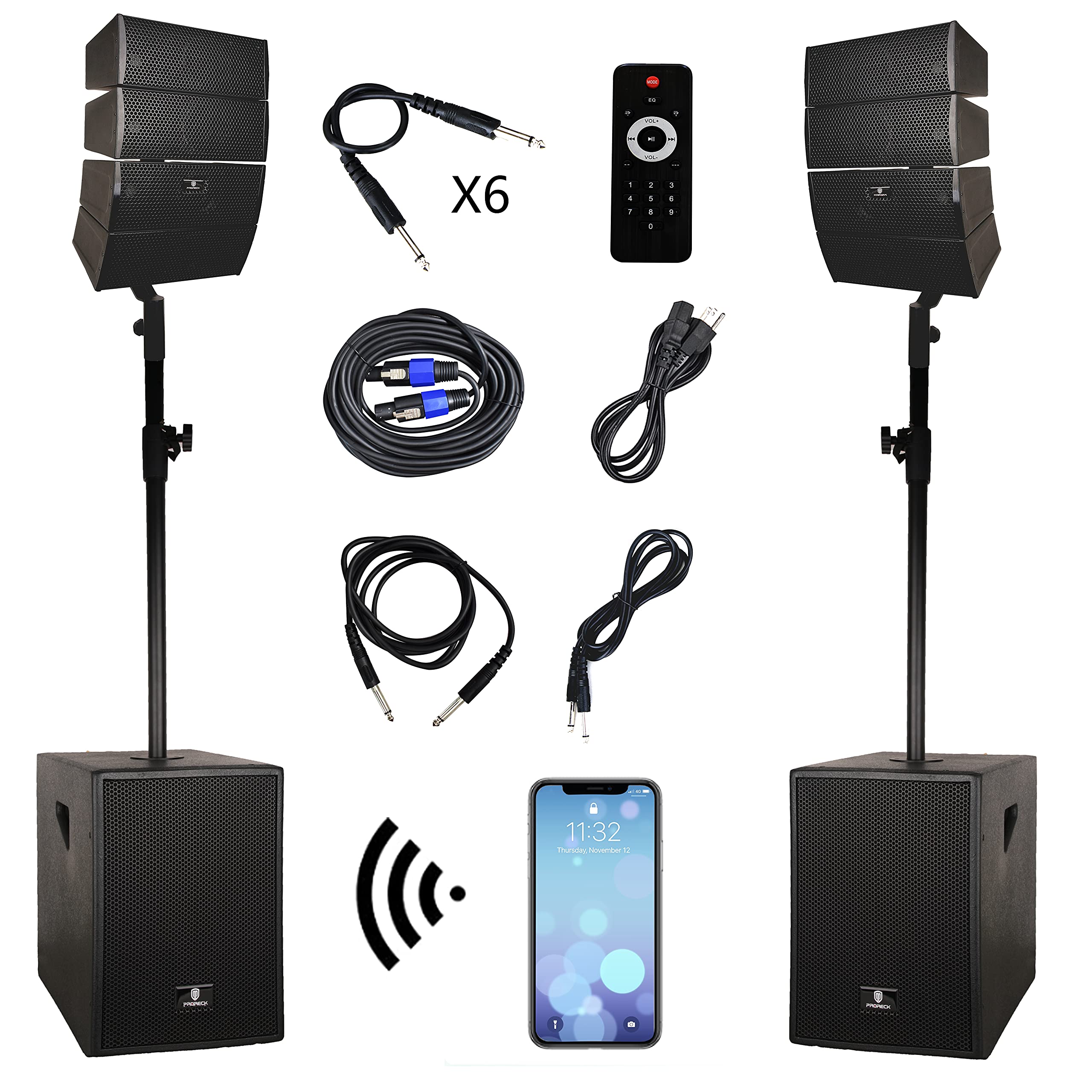 Reck Club 3000 4000 Watt Djpowered Pa Speaker System Combo Set With Bluetoothusbsd Cardremote Control (Two 12-Inch Subwoofers An