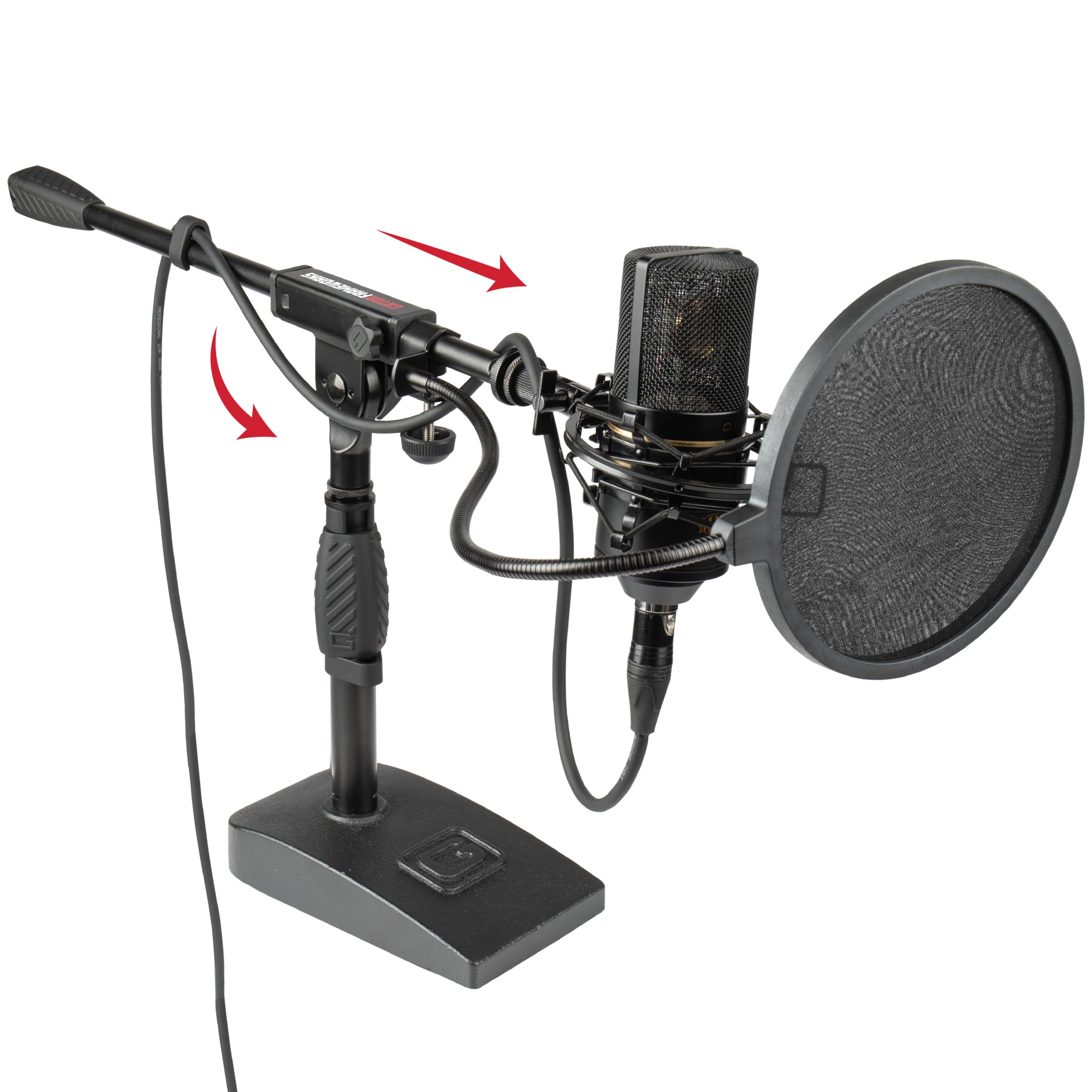 Gator Frameworks Short Weighted Base Microphone Boom Arm Stand with Clamp-On Single Layer Pop Filter (GFW-MIC0821-POP), Black