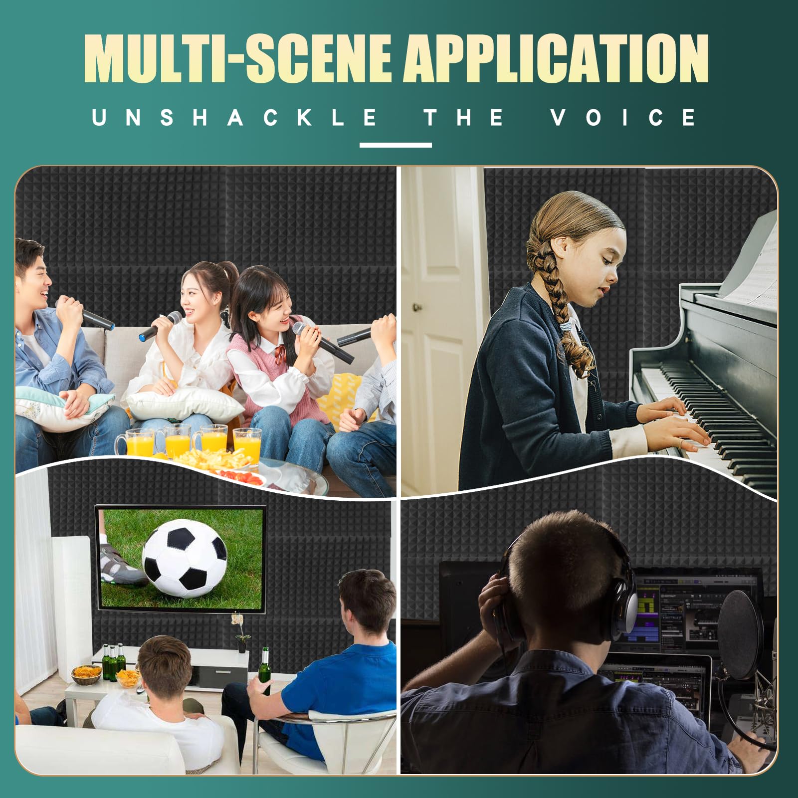 HWLIYUTAI 2 Pack pyramid Acoustic Foam Panels, 48 x 24 x 2'' Sound Absorbing Panels High Density Studio Wedge Tiles Fire Resista