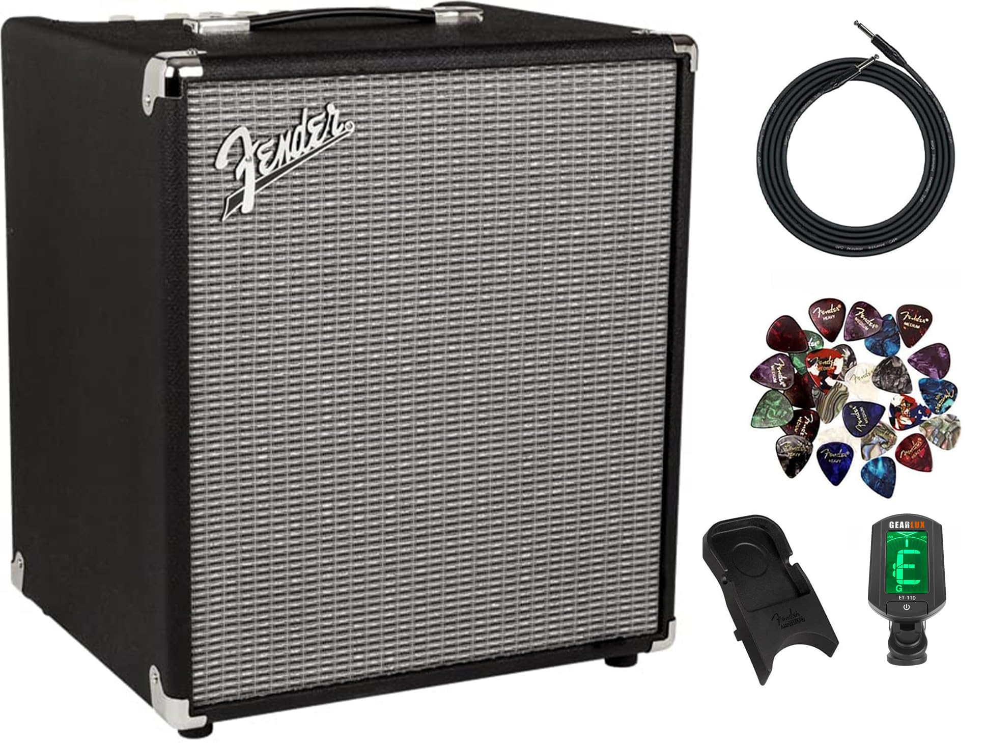 Fender Rumble 100 V3 1X12 100W Bass Combo Amplifier Bundle with Instrument Cable, Amperstand Guitar Cradle, Tuner, and 24-Pack P