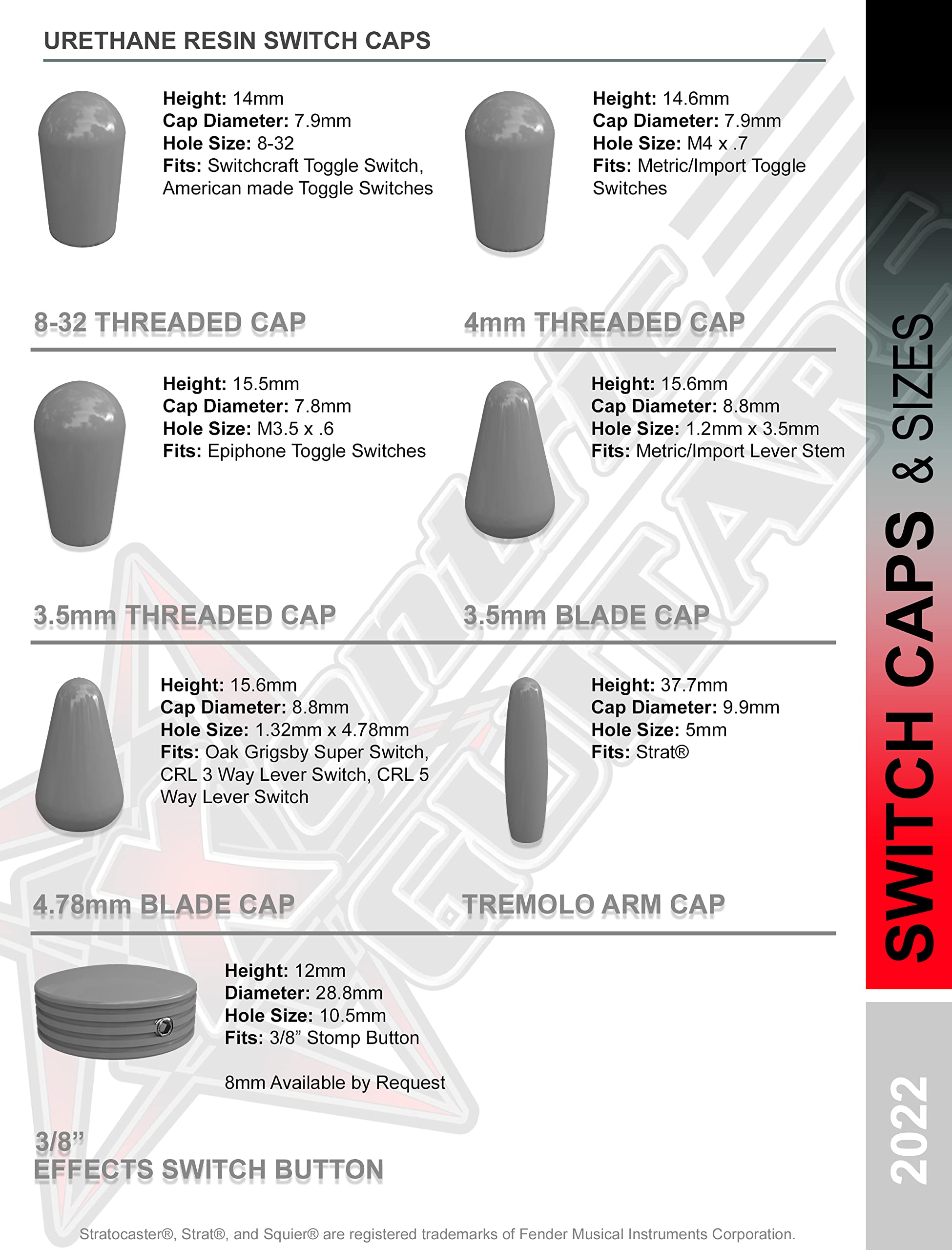 Xentric Guitars - Super Solid Series Resin Guitar Knobs & Switch Caps (6mm Dome Knob, Yellow)