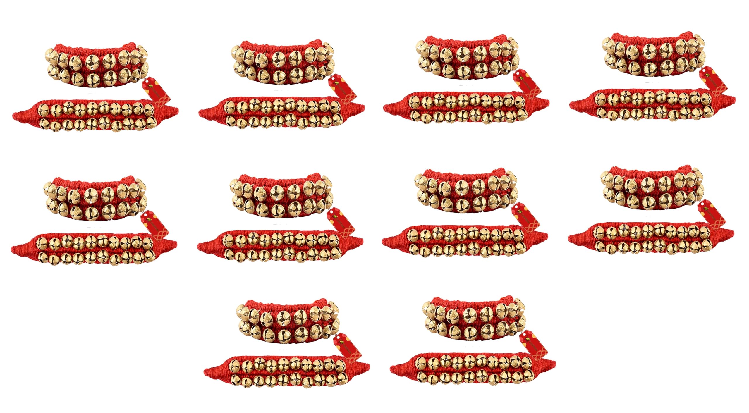Uapan Brass Ghungroo Anklets Bells For Women (2 Line Pad, Red, 10 Pair) Suitaible For Bharatanatyam, Kathak And Odissi Dance