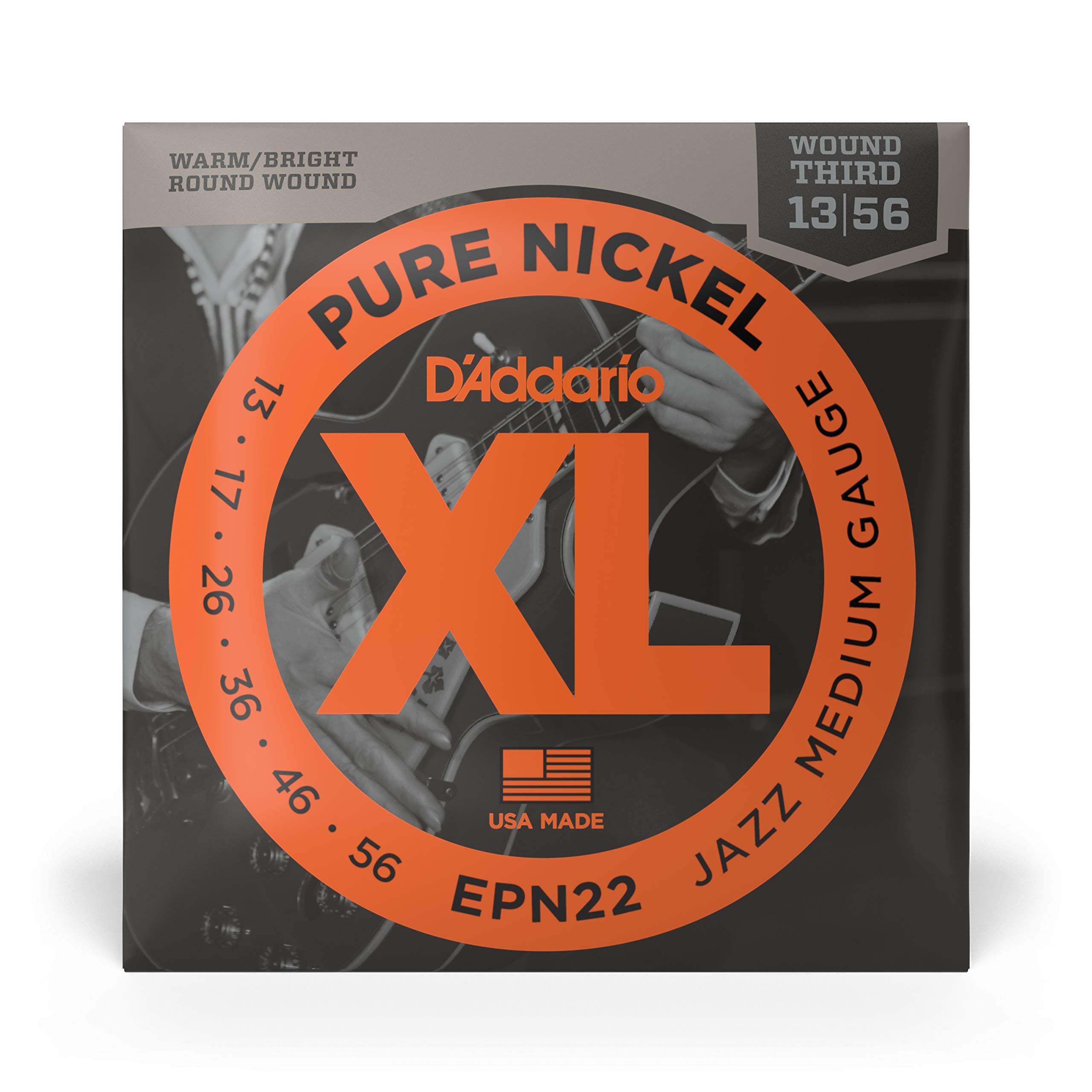 D'Addario Guitar Strings - XL Pure Nickel Electric Guitar Strings - Round Wound - Warm, Bright, Vintage Sound - EPN22 - Jazz Med