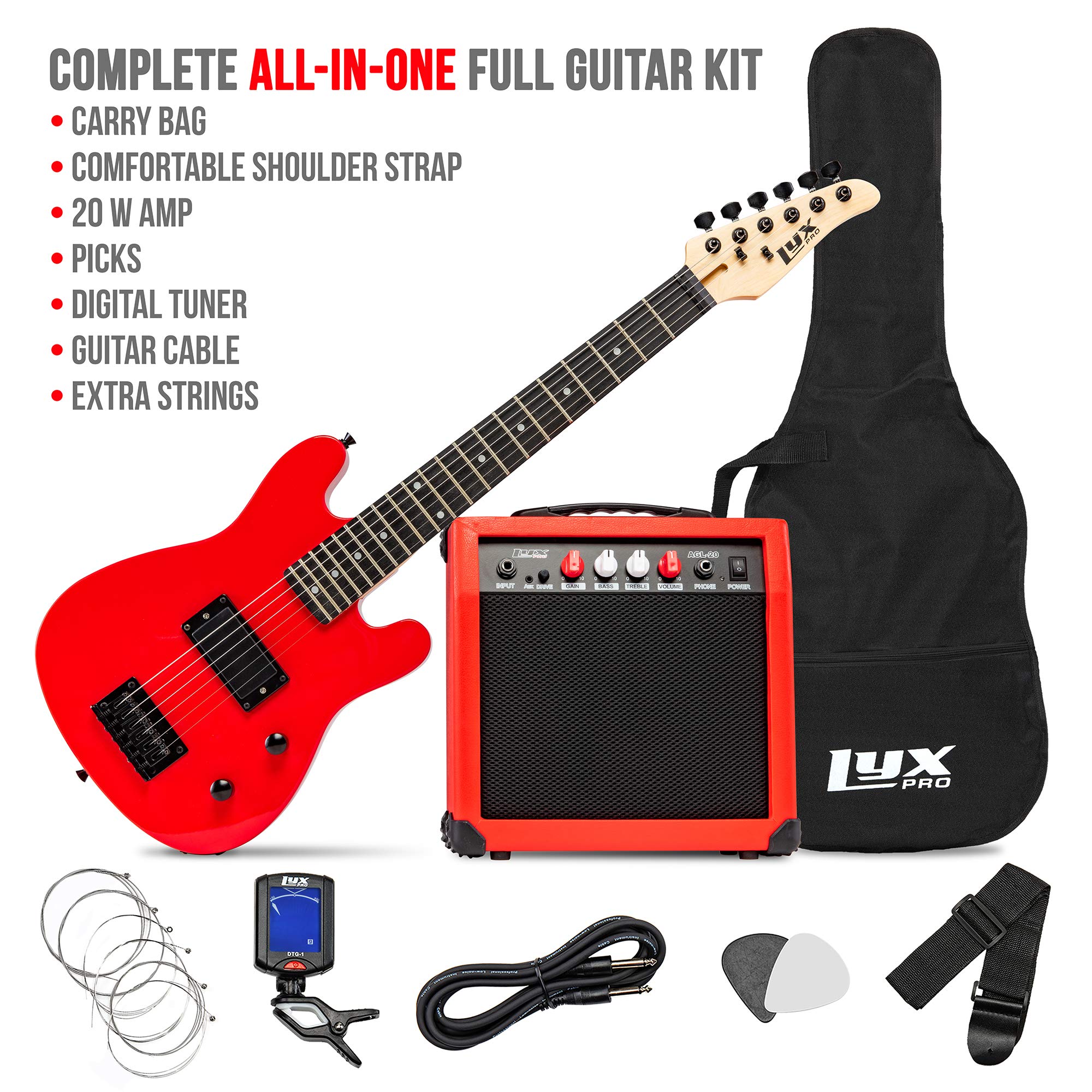 LyxPro 30 Inch Electric Guitar and Starter Kit for Kids with 3/4 Size Beginners Guitar, Amp, Six Strings, Two Picks, Shoulder St
