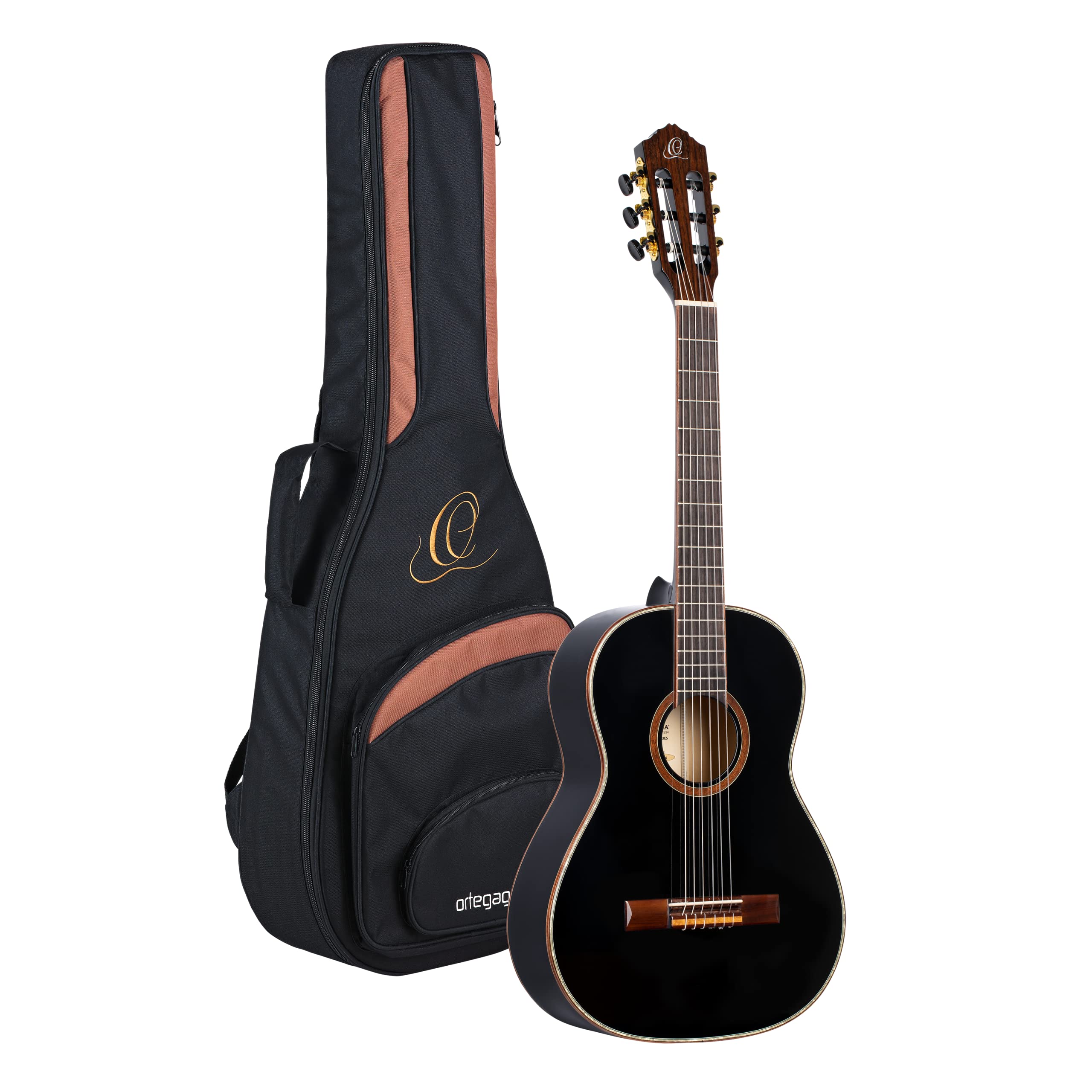 Ortega Guitars 6 String Family Series 3/4 Size Nylon Classical Guitar W/Bag, Right, Spruce Top-Black-Gloss, (R221Bk-3/4)