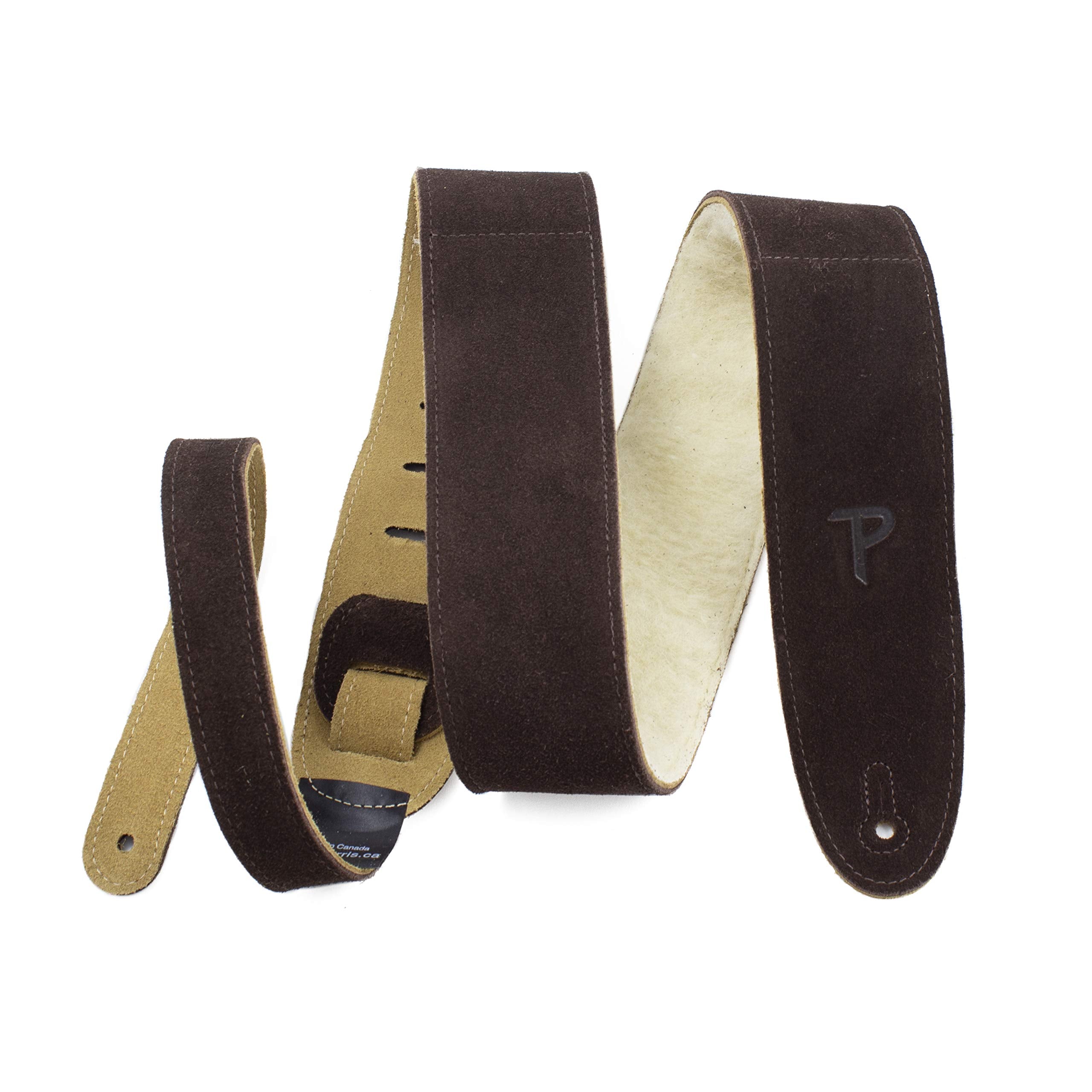 P Perris Leathers Guitar Strap, 2.5    Wide Soft Suede, Super Soft Sheepskin Fur Pad, Adjustable Length, (DL325S-201-XL) Brown 
