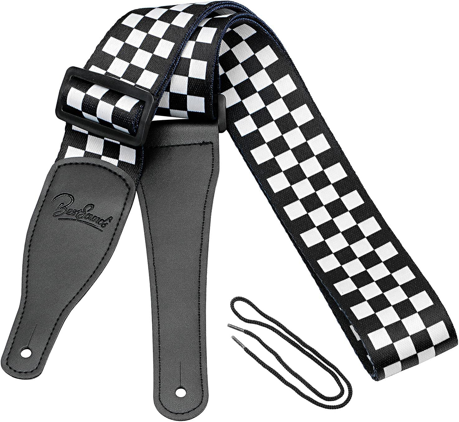 Guitar Strap, Bass Guitar Strap, Electric And Acoustic Guitar Straps - Durable Nylon Checkered Guitar Shoulder Strap With Leathe