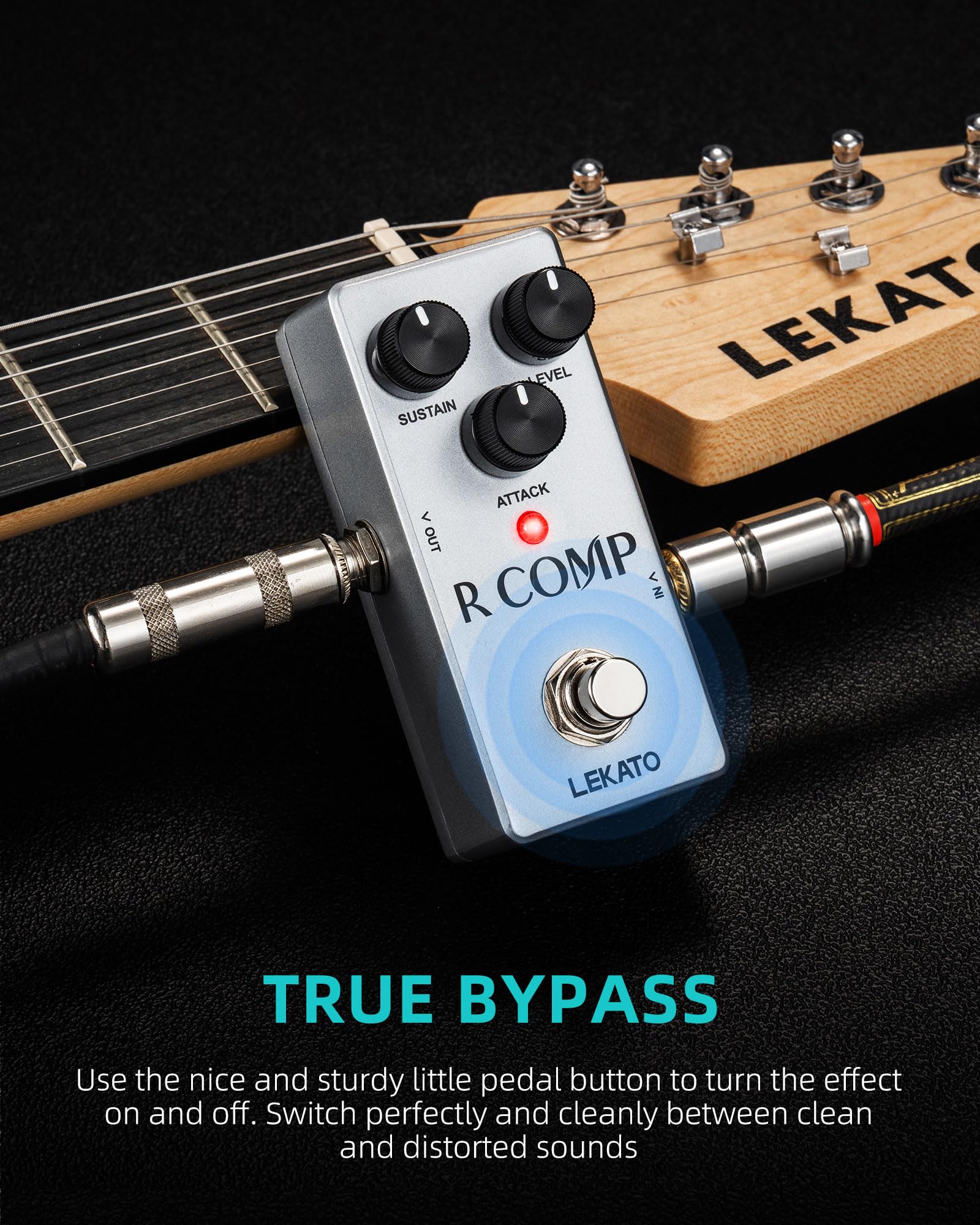 LEKATO Compressor Pedal, FET Compressor Effect Pedal, Mini Compressor Pedal Analog for Electric Guitar and Bass, True Bypass 9V