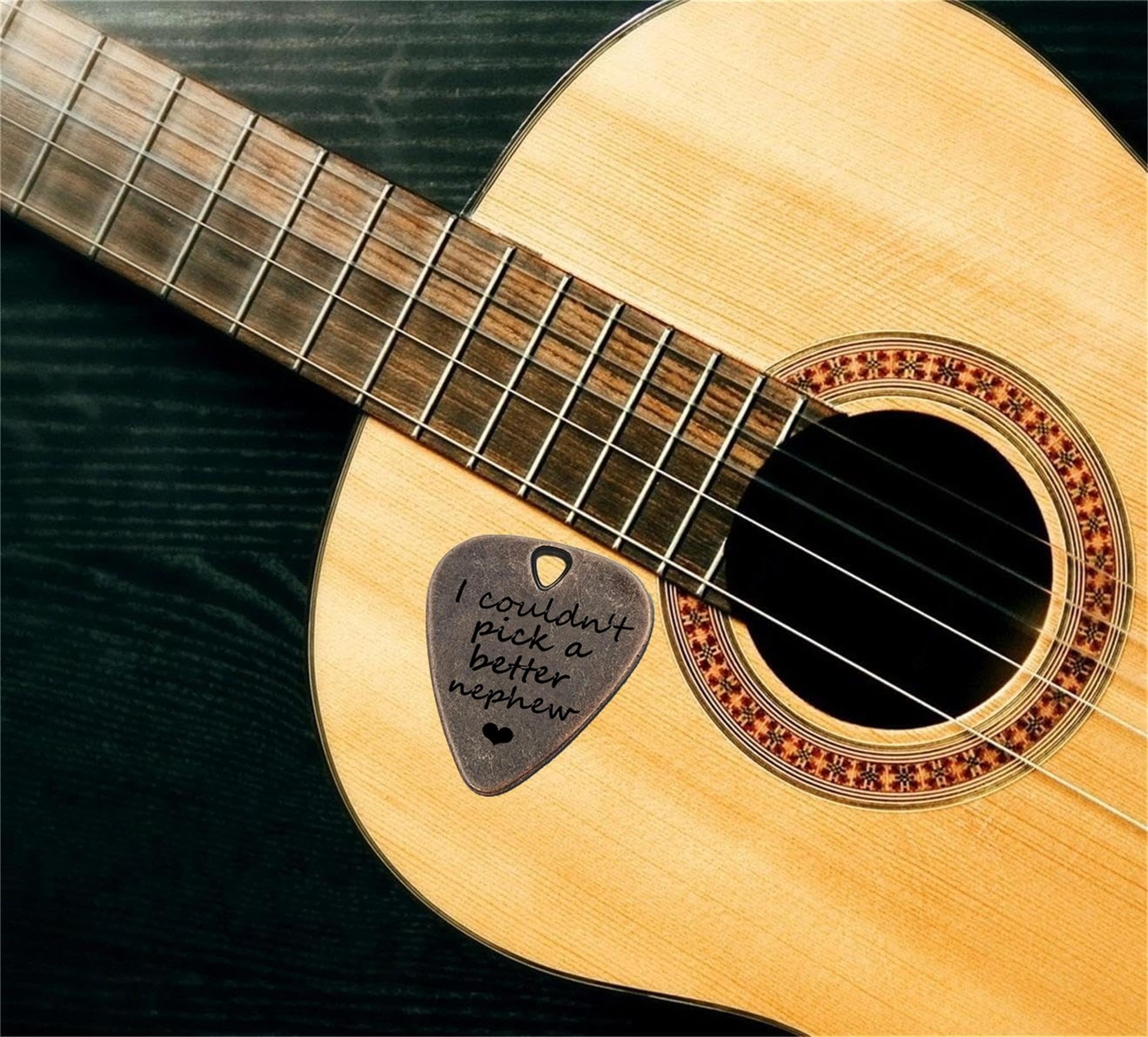 JUPPE Birthday Gifts For Nephew, Bronze Metal I Couldn't Pick A Better Nephew Guitar Pick and Bass Pick With Leather Case Music