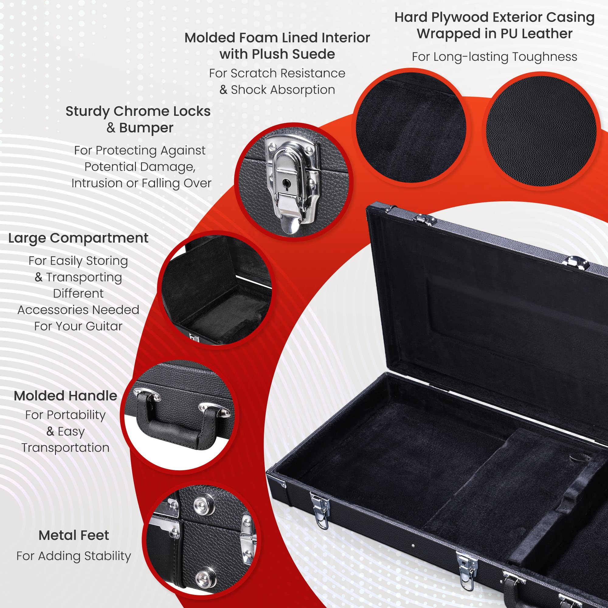 AW Square Electric Guitar Case Hard for Standard Guitar Universal Wooden Hard Shell Rectangle Portable Carrying Case with Lock L