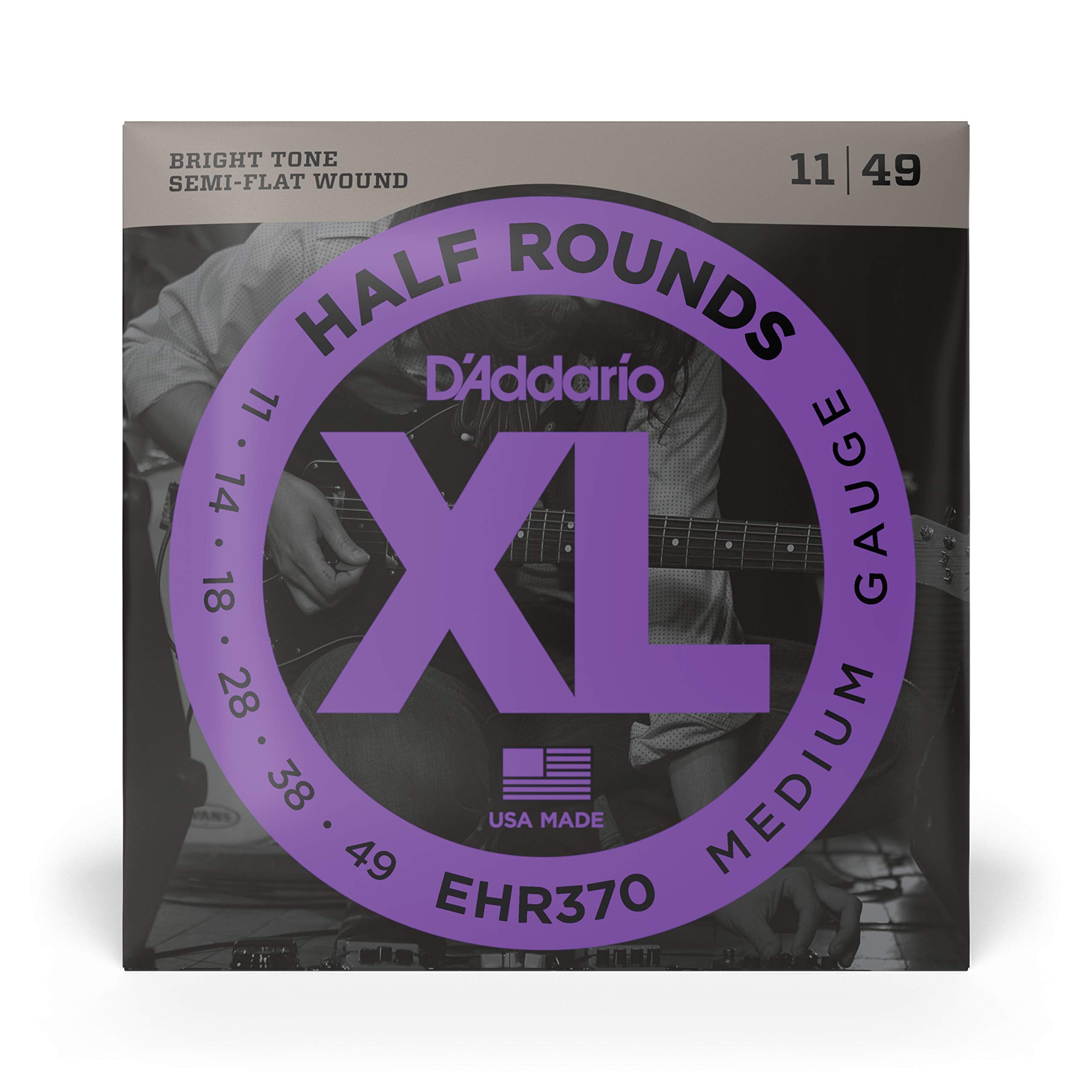 D'Addario Guitar Strings - XL Half Rounds Electric Guitar Strings - Semi-Flat Wound - Bright Tone, Smooth Feel, Reduced Finger N