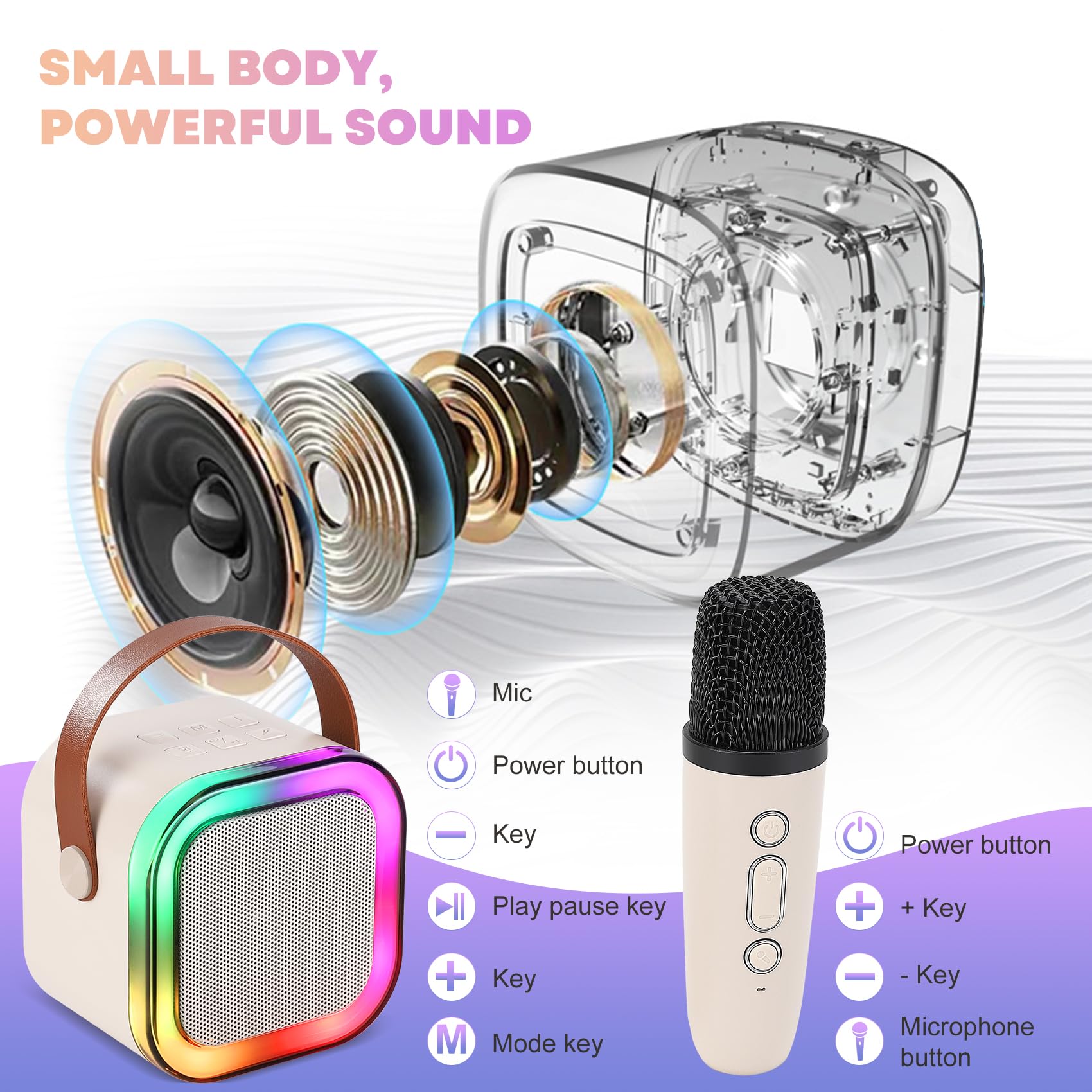 Mini Karaoke Machine for Kids, Portable Bluetooth Speaker with 2 Wireless Microphones,Christmas and Birthday Gifts Suitable for