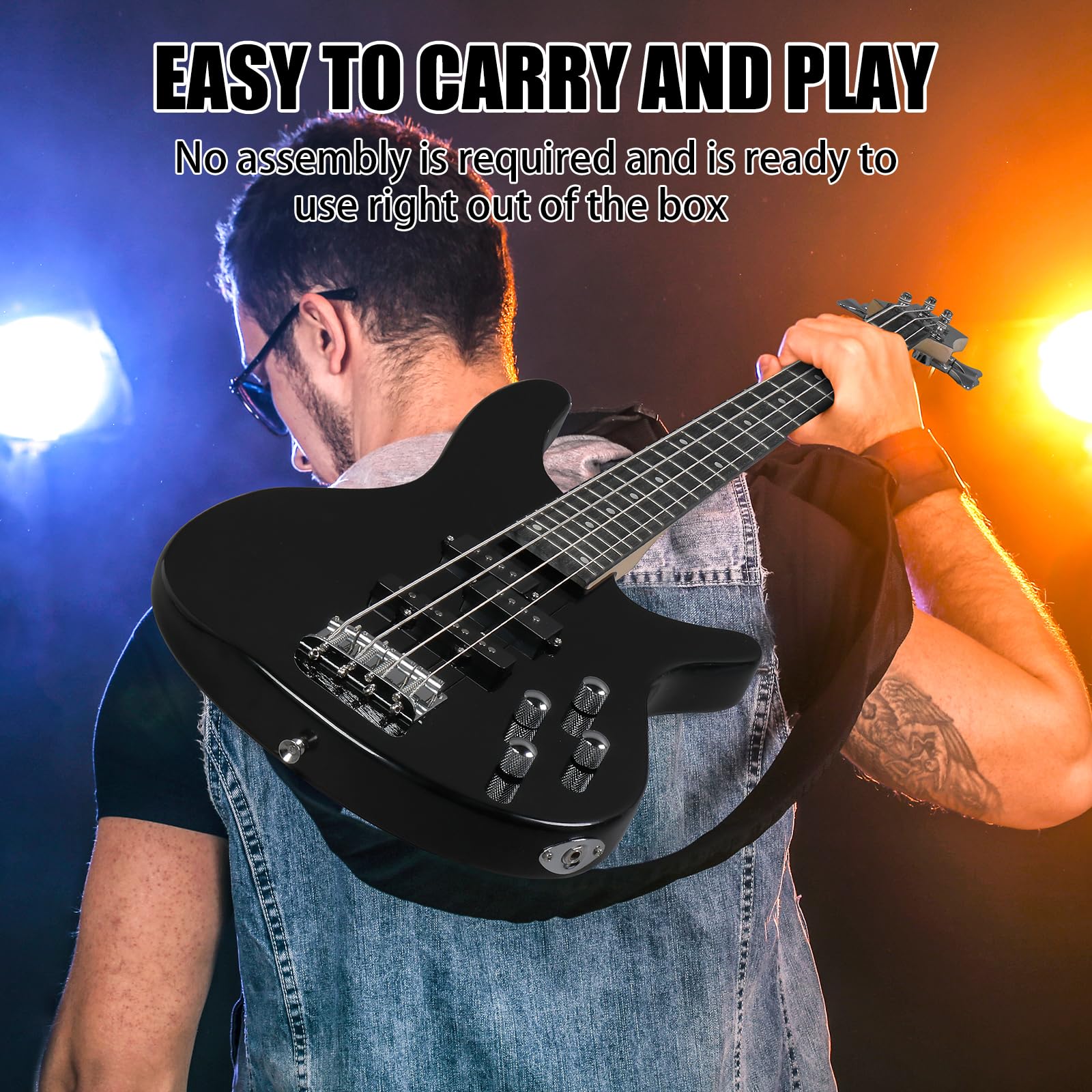 Ktaxon Electric Bass Guitar 4 String Bass Guitar with 20 Watt Amplifier, PJ Type Pickup, Naturally air-dried Maple Neck, Rosewoo