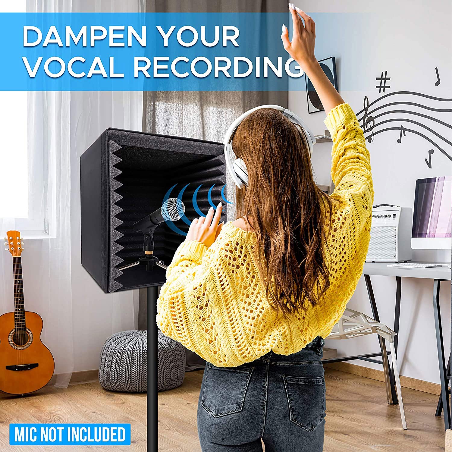 Pyle 2-Pc Recording Shield Box-Microphone Foam Booth Cube, Sound Dampening Filter Audio, Acoustic Noise Isolator Platform w/Wedg