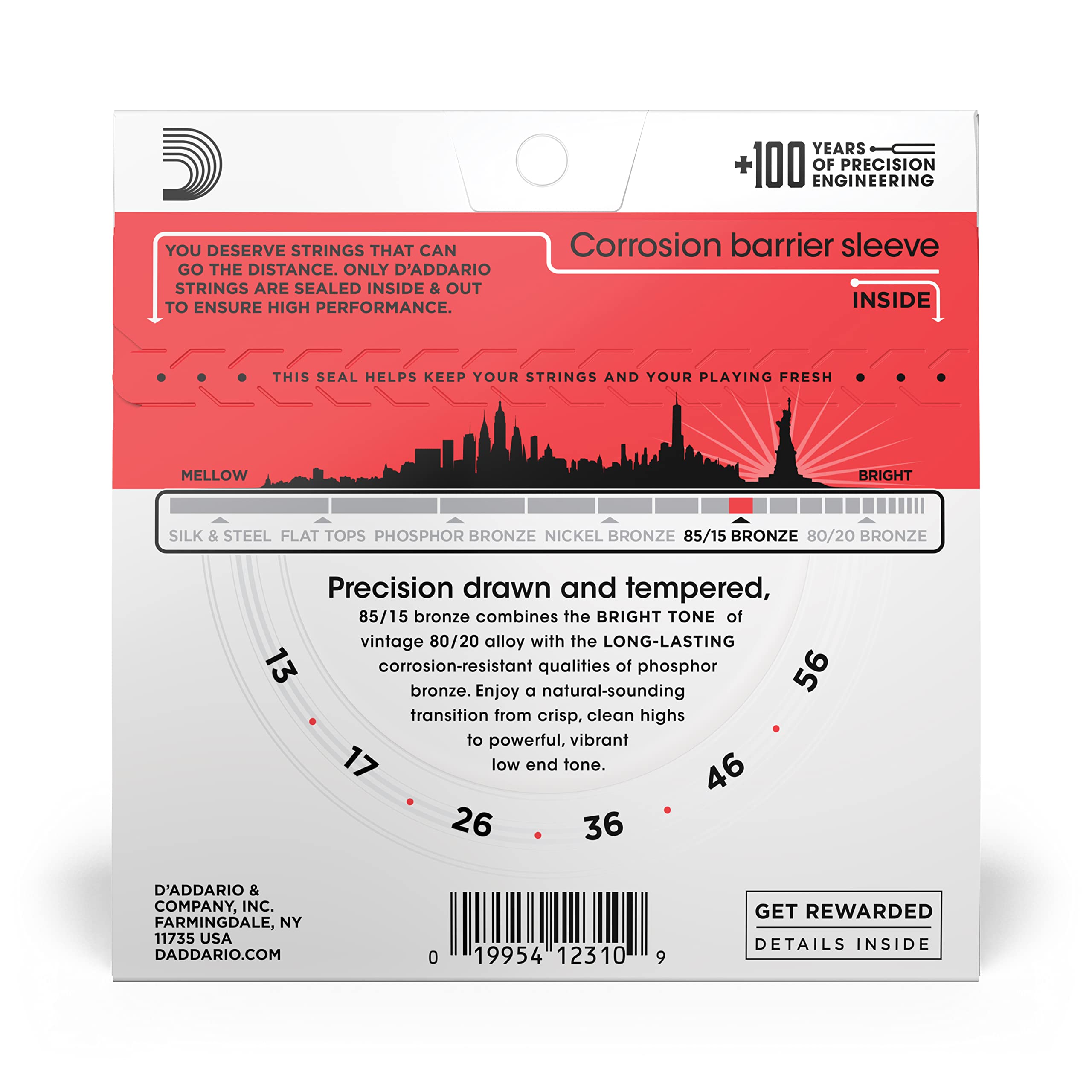 D'Addario Guitar Strings - Acoustic Guitar Strings - 85/15 Bronze - For 6 String Guitar - Full, Bright Tone - EZ930 - Medium, 13