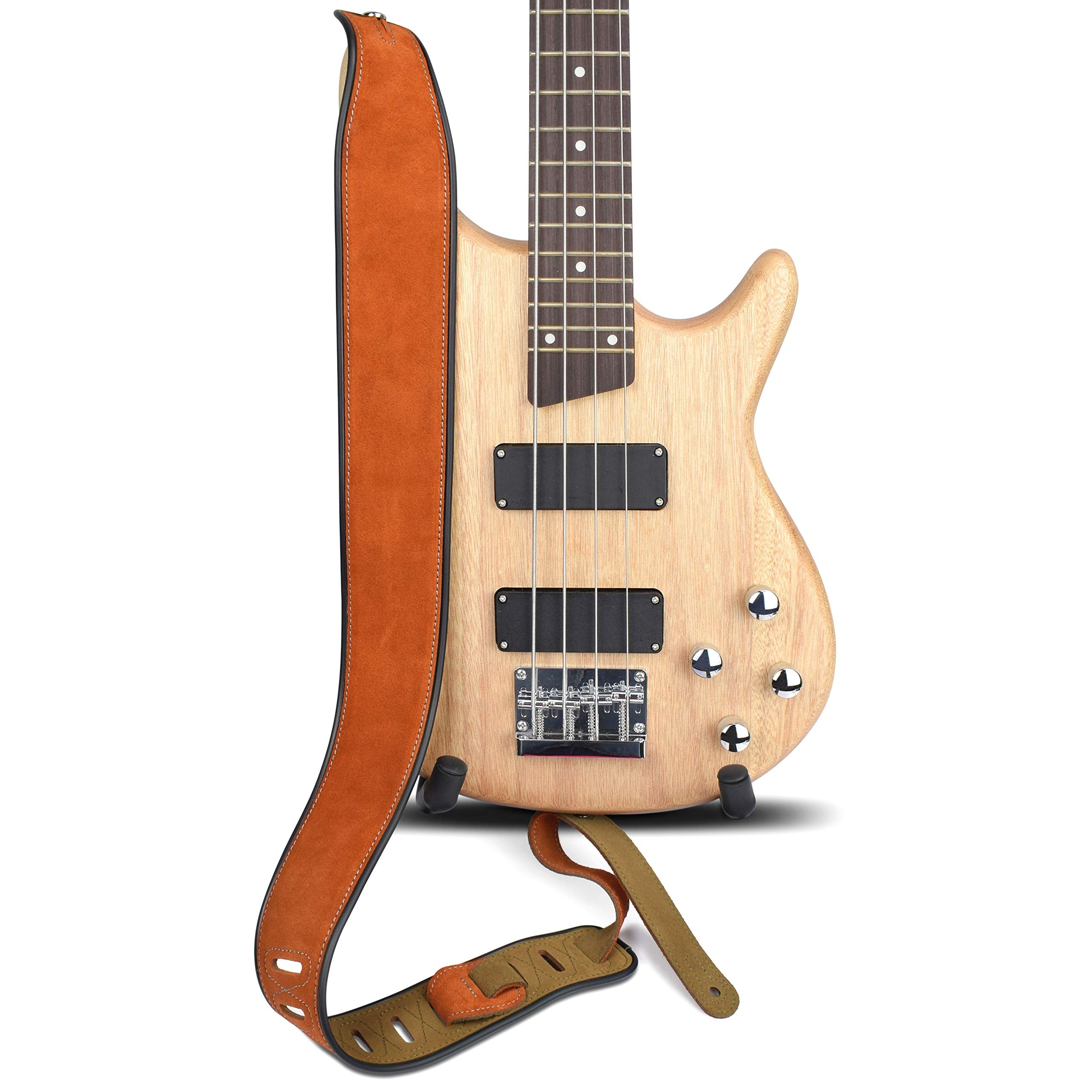 CLOUDMUSIC Leather Guitar strap For Electric, Acoustic, Classical and Bass Guitars(Classic Brown)