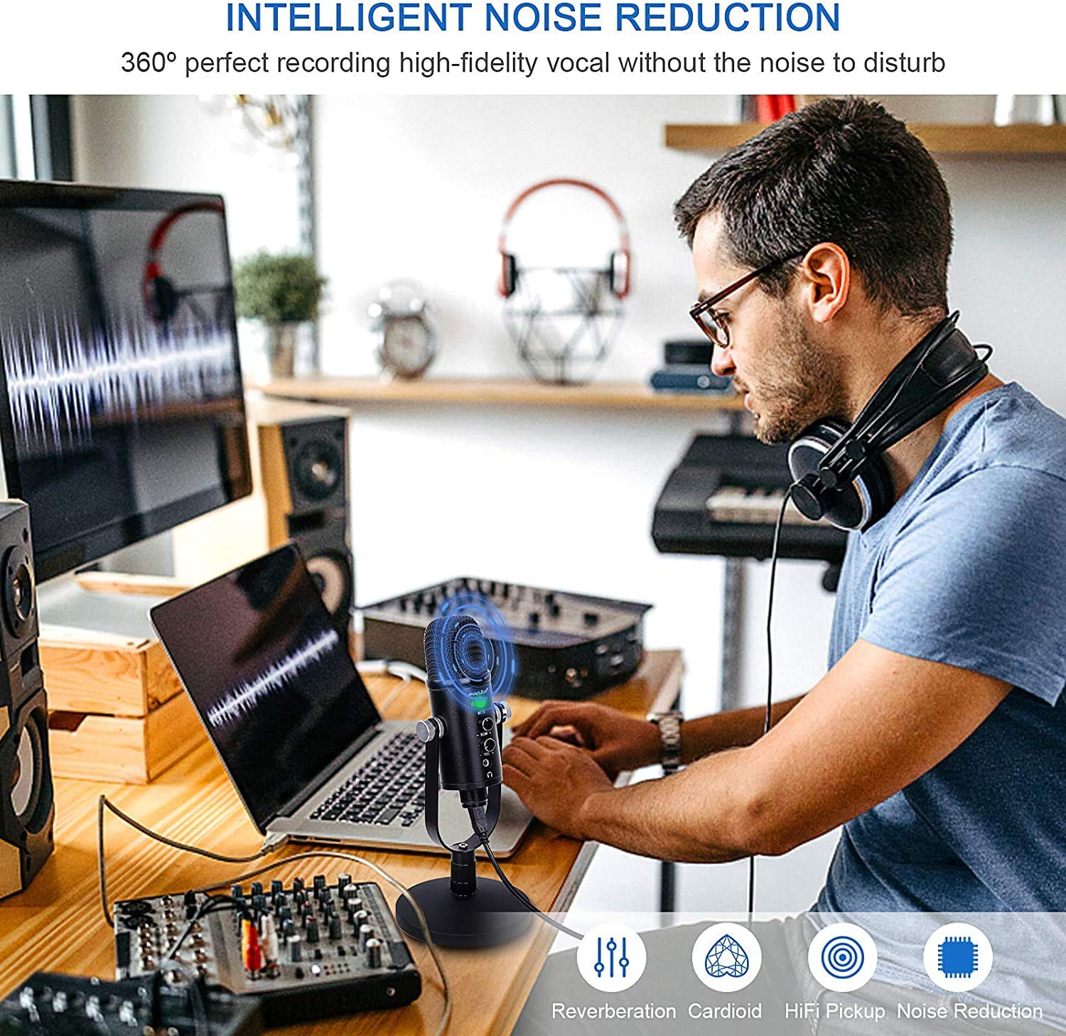 PROAR Microphone for Podcast, USB Microphone Kit for Phone, PC/Micro/Mac/Android,Professional Plug&Play Studio Microphone with S