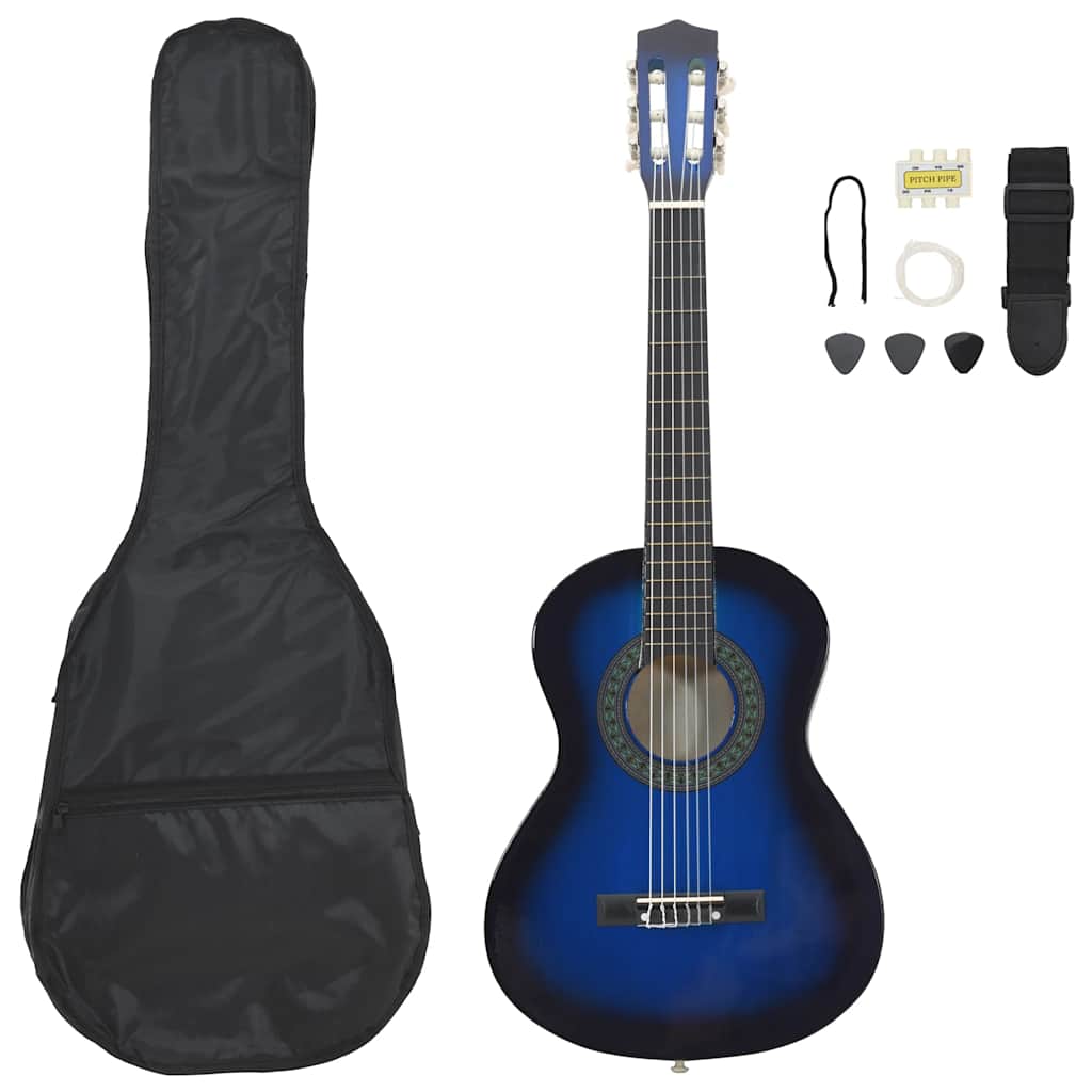 vidaXL 8 Piece Classical Guitar Beginner Set Blue 1/2 34